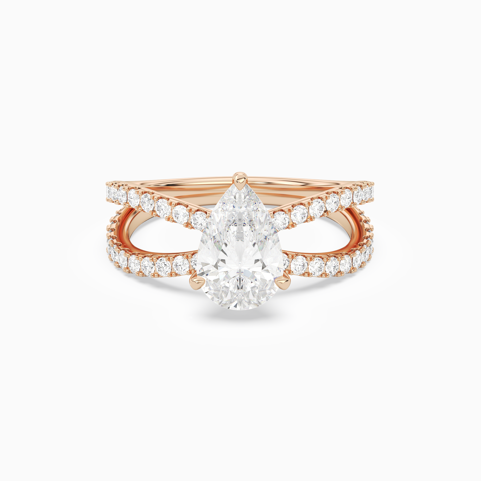 Pear Split Pavé Bypass Solitaire in 14K Rose Gold main white
