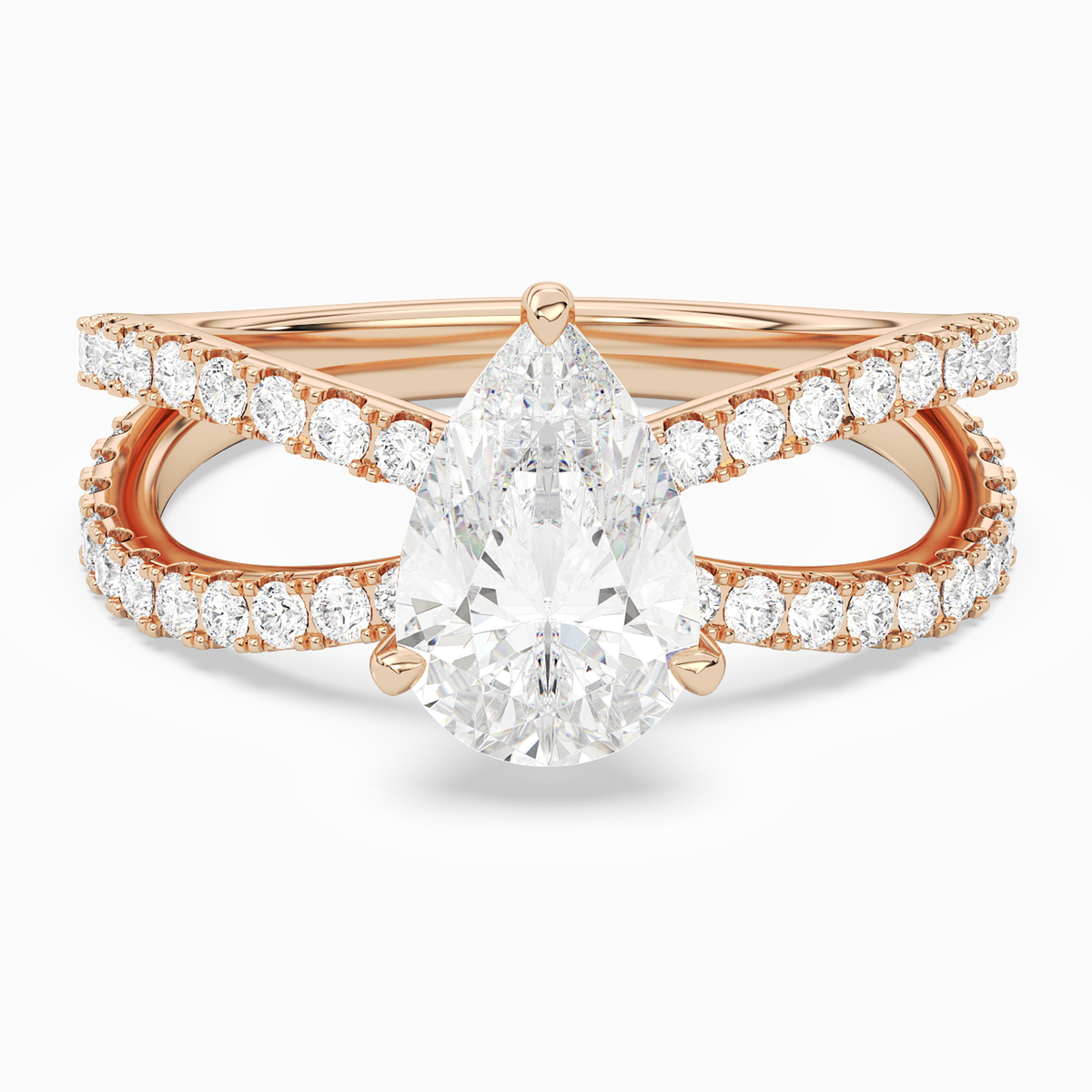 Pear Split Pavé Bypass Solitaire in 14K Rose Gold main white