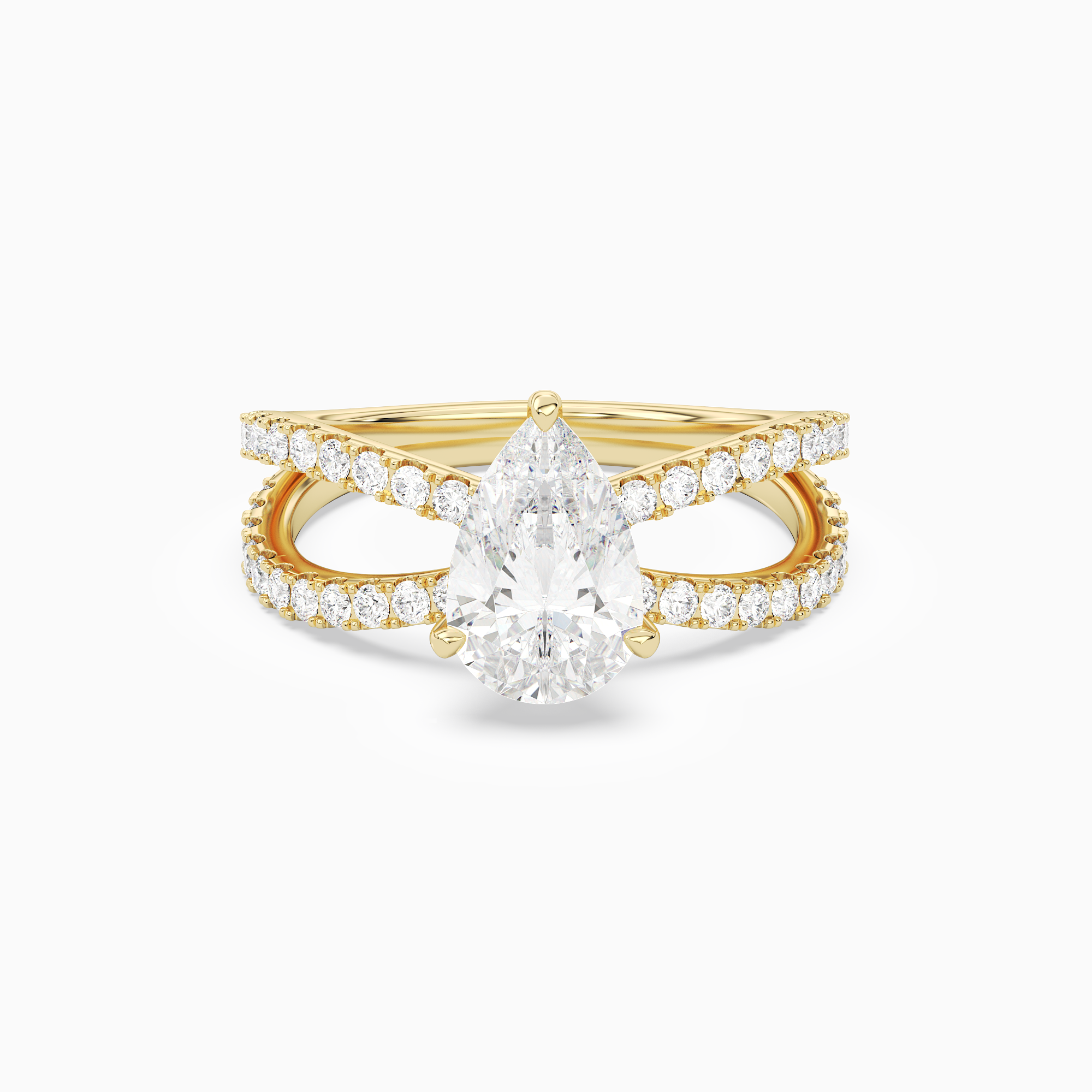 Pear Split Pavé Bypass Solitaire in 18K Yellow Gold main white