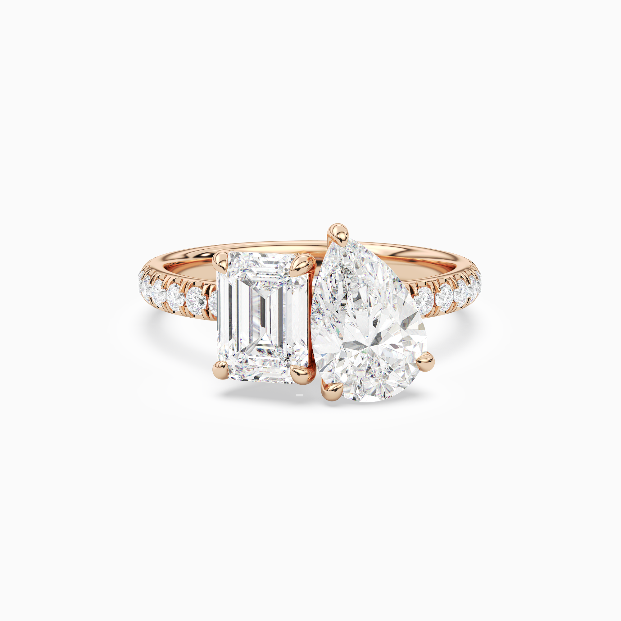 Emerald & Pear Accented Toi Et Moi in 14K Rose Gold main white