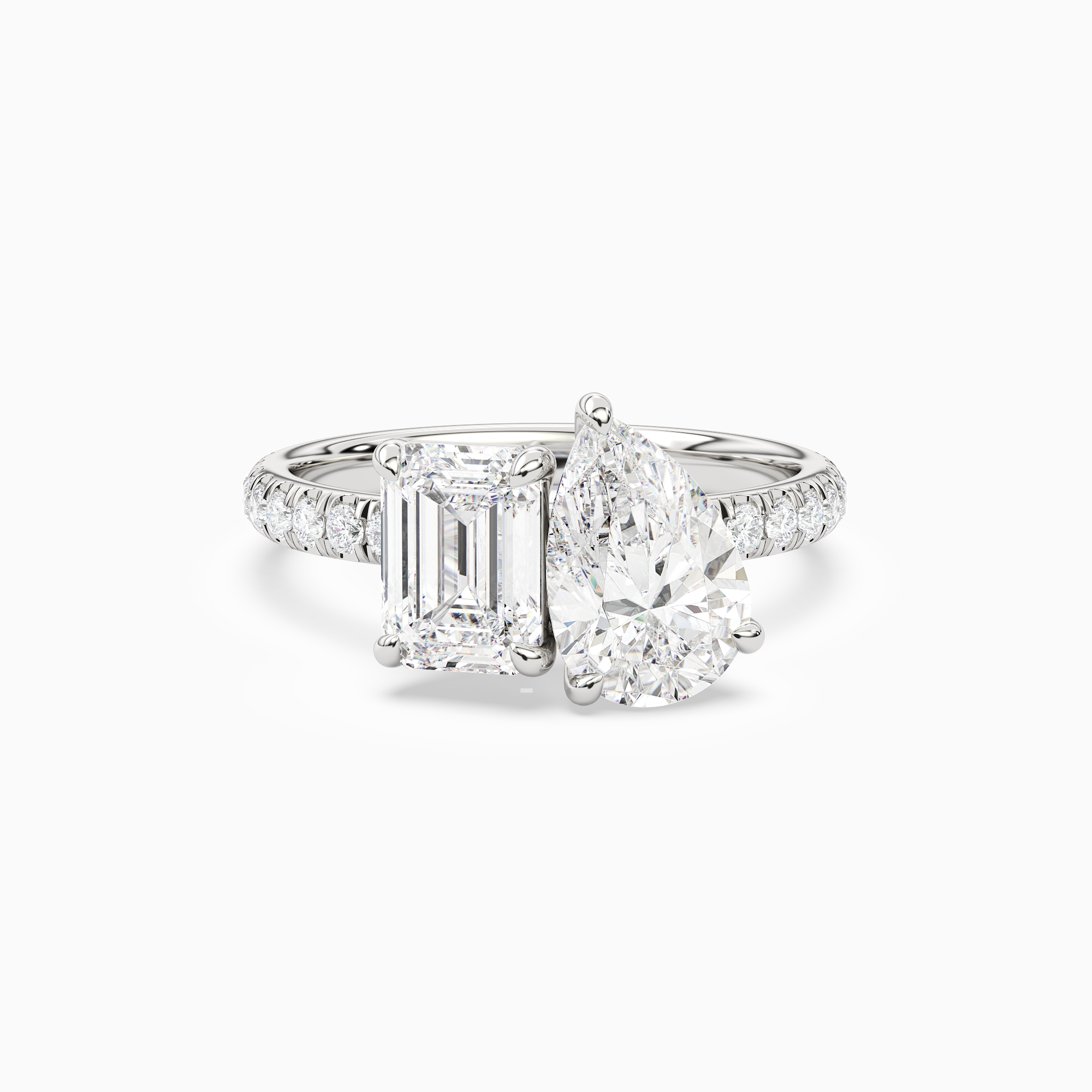 Emerald & Pear Accented Toi Et Moi in 18K White Gold main white