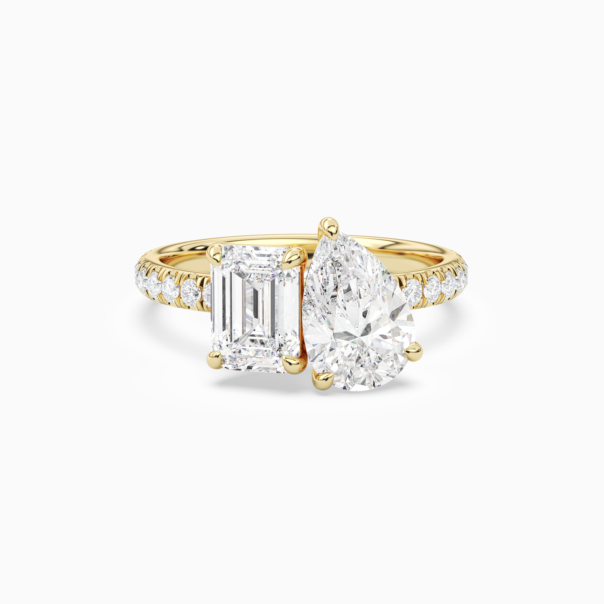Emerald & Pear Accented Toi Et Moi in 18K Yellow Gold main white