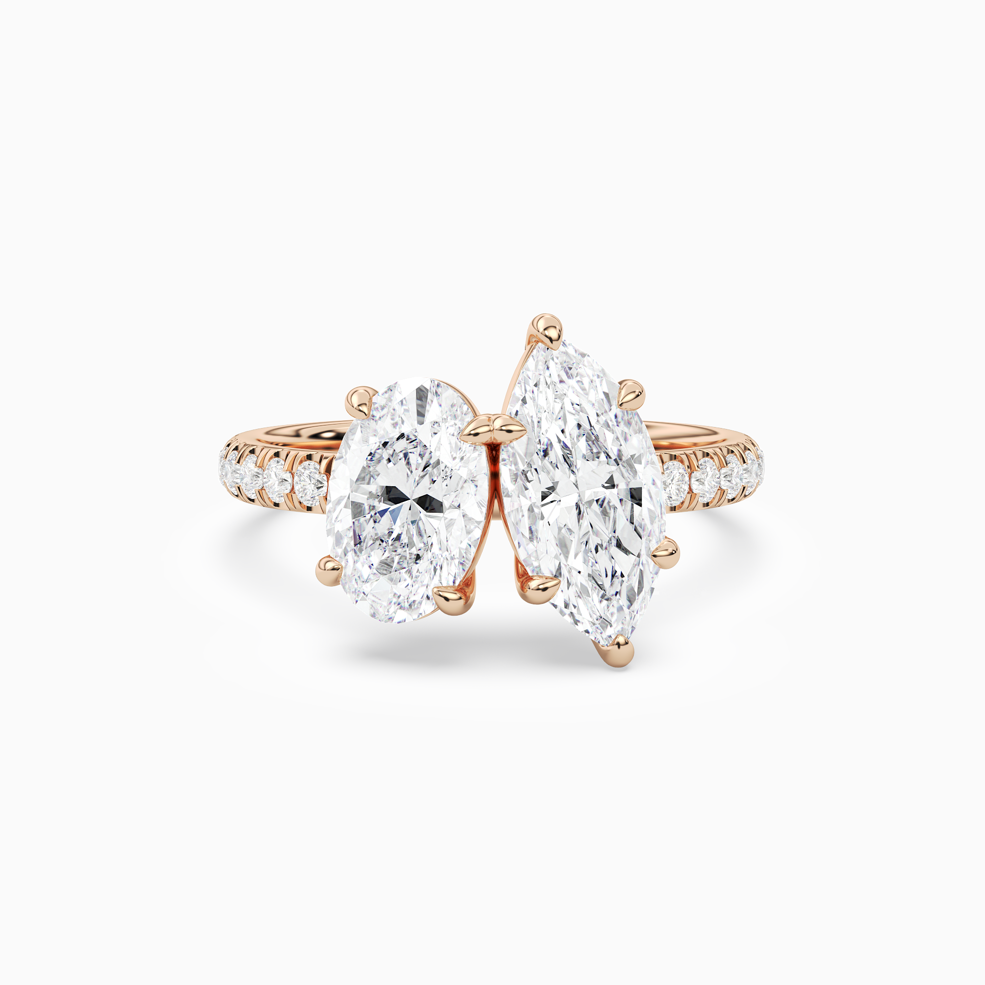 Oval & Marquise Accented Toi Et Moi in 14K Rose Gold main white