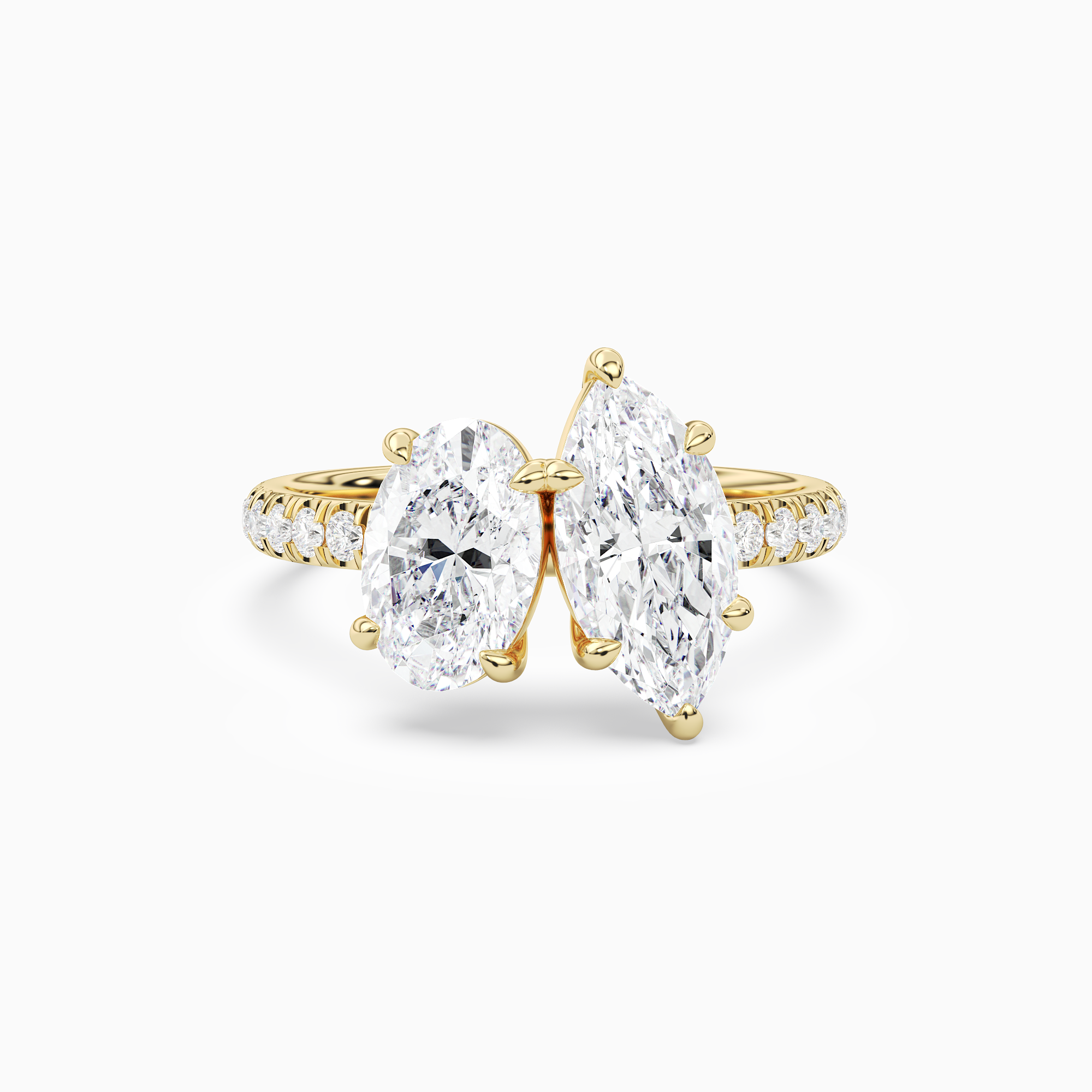 Oval & Marquise Accented Toi Et Moi in 14K Yellow Gold main white