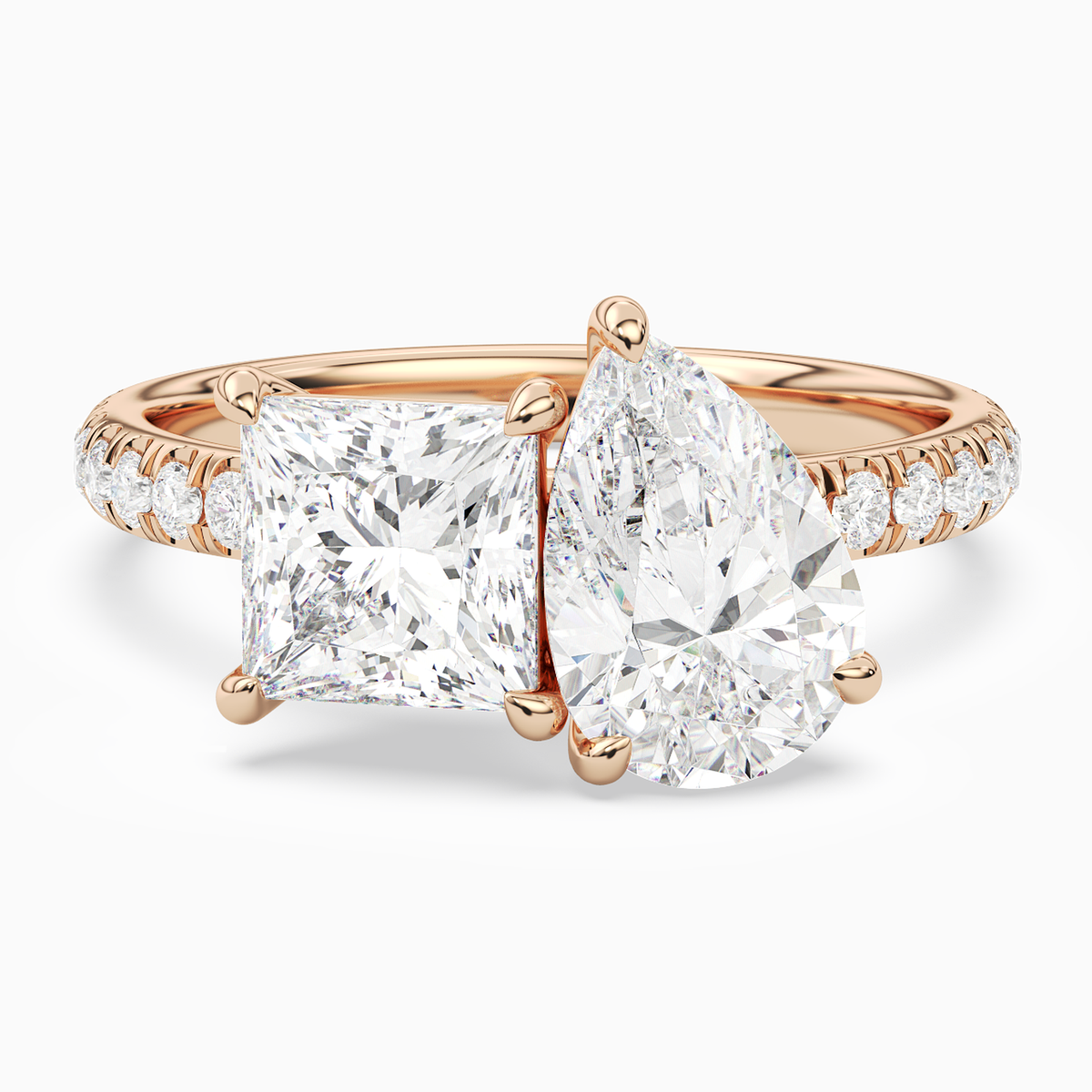 Princess & Pear Accented Toi Et Moi in 14K Rose Gold main white