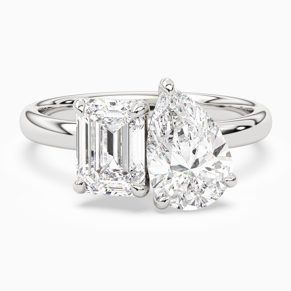 Emerald & Pear Clean Toi Et Moi in 18K White Gold main white