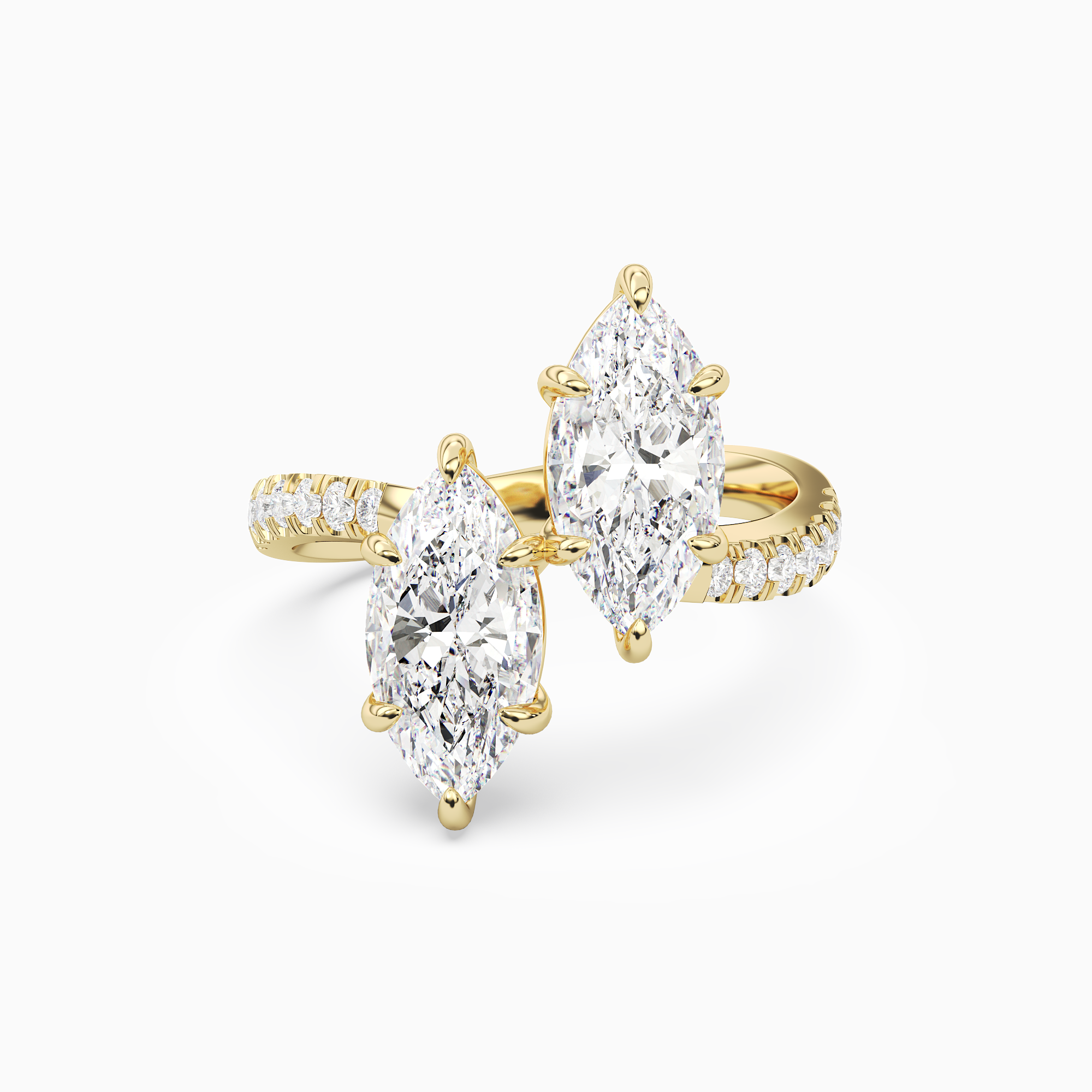 Marquise & Marquise Parallel Pavé Toi Et Moi in 18K Yellow Gold main white