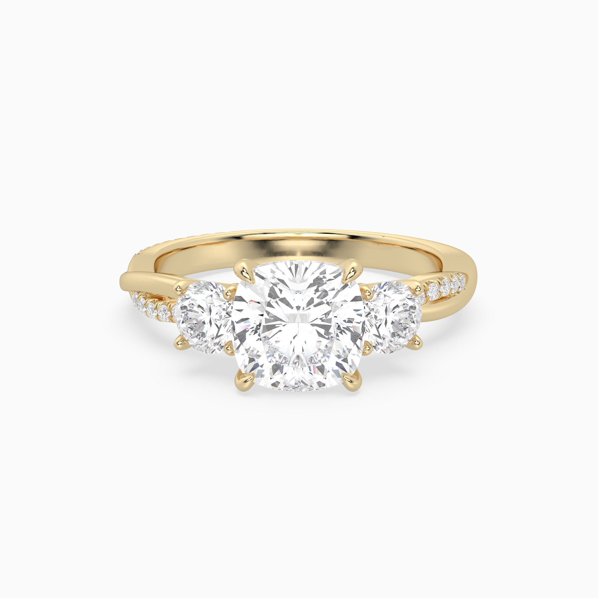 Cushion Twisted Vine Three Stone in 18K Yellow Gold main white