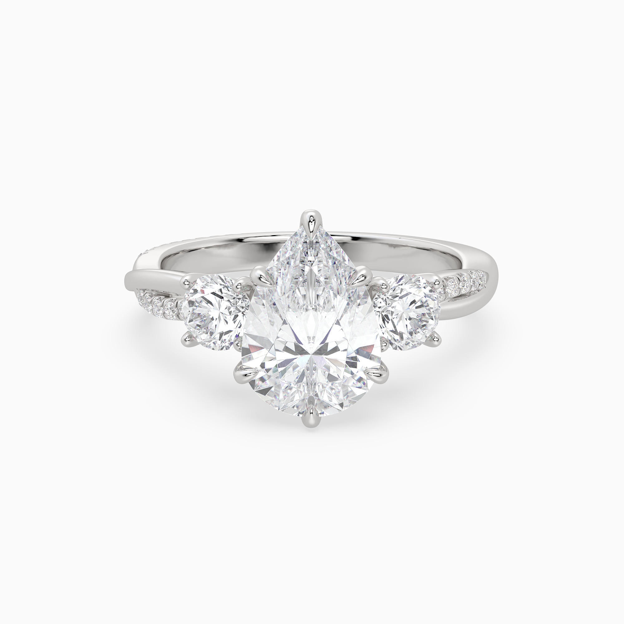Pear Twisted Vine Three Stone in Platinum main white