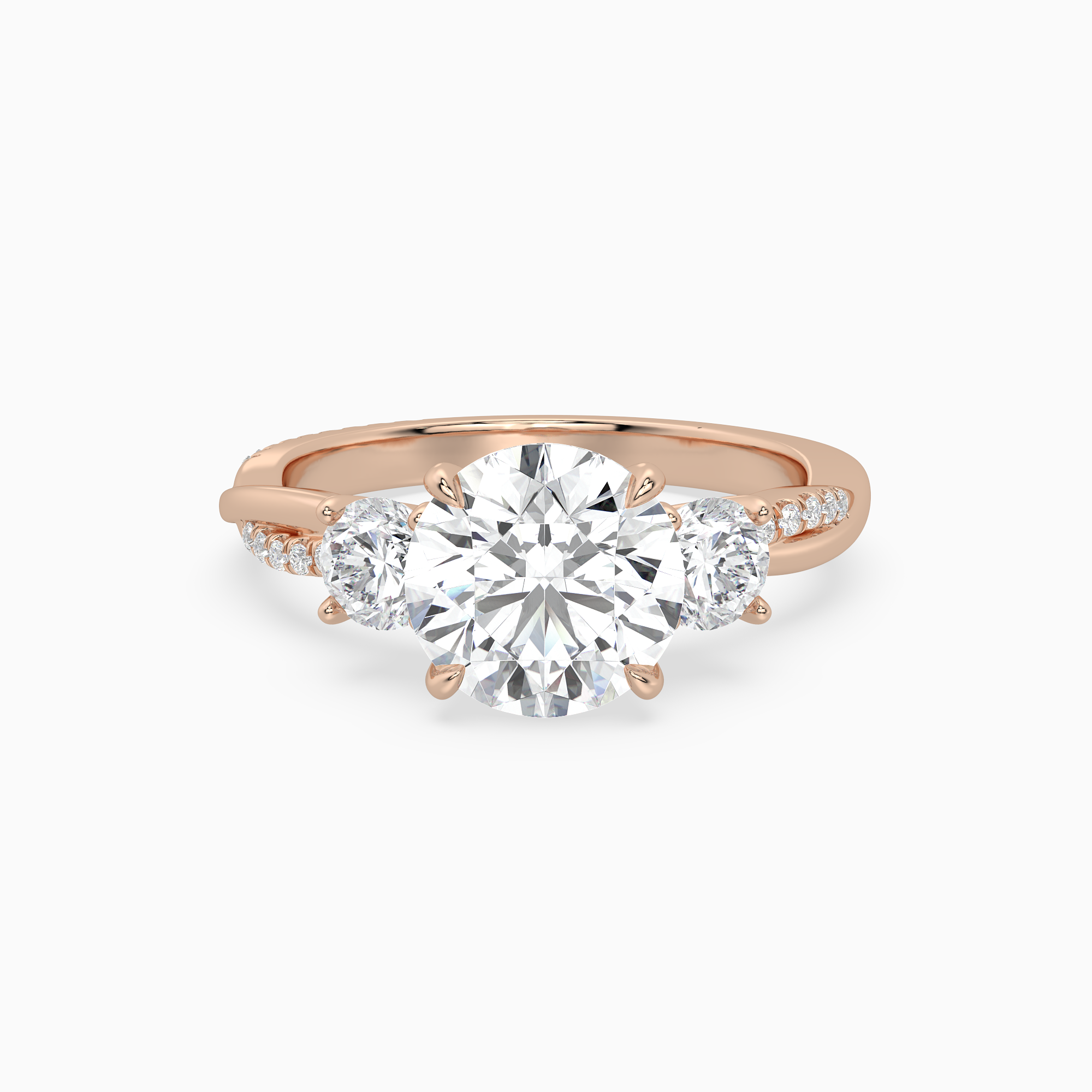 Round Twisted Vine Three Stone in 14K Rose Gold main white
