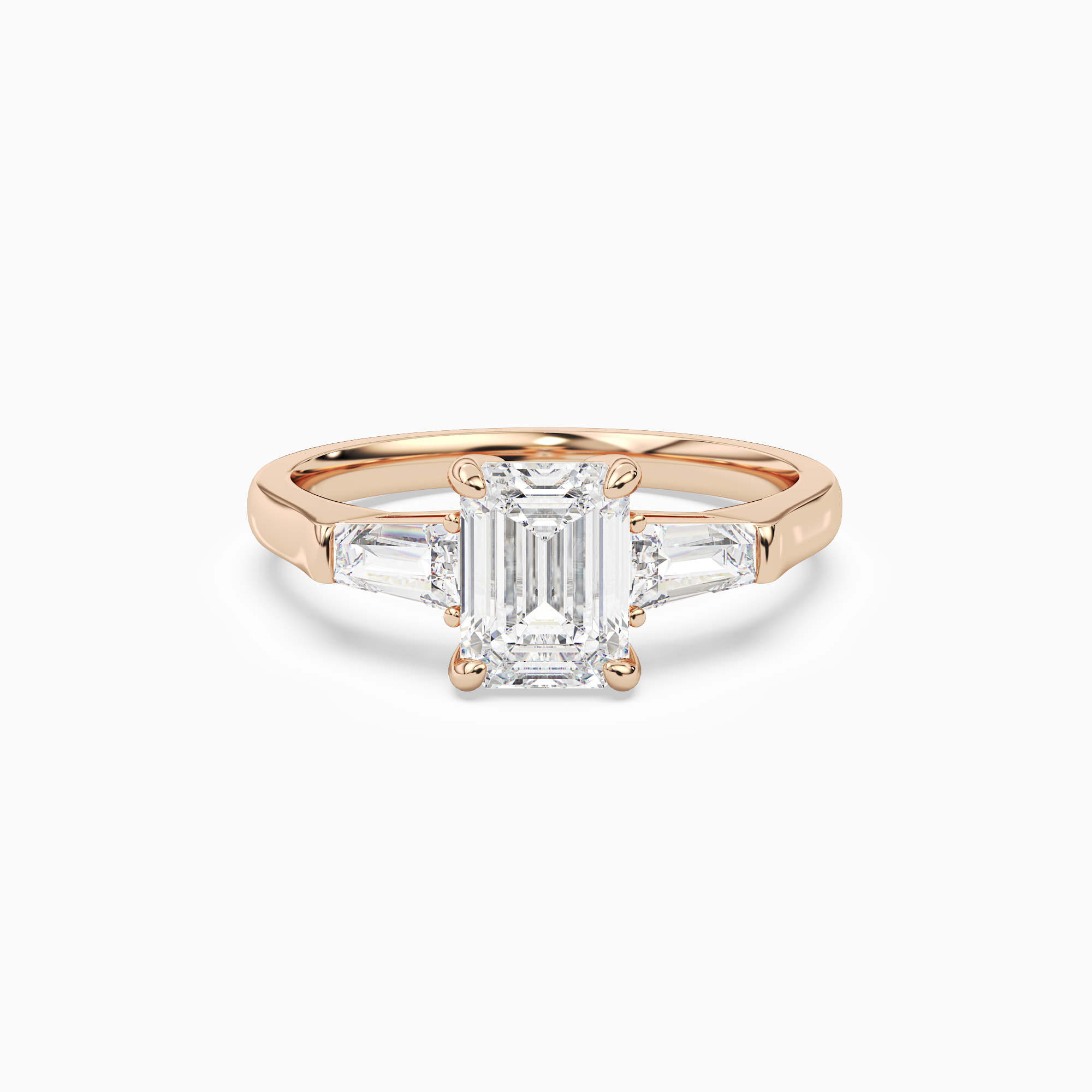 Emerald Baguette Three Stone Large Sides in 14K Rose Gold main white