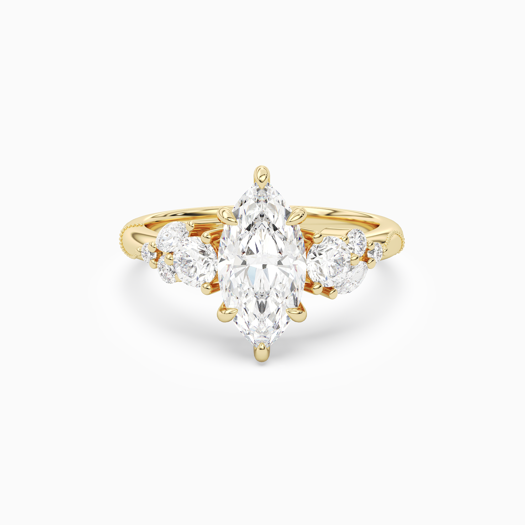 Marquise Composite Three Stone Ring in 14K Yellow Gold main white