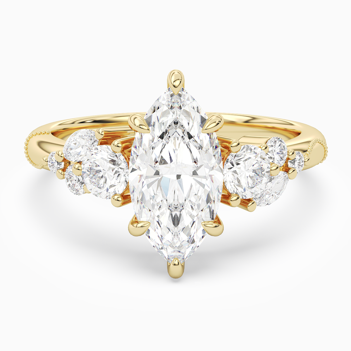 Marquise Composite Three Stone Ring in 18K Yellow Gold main white