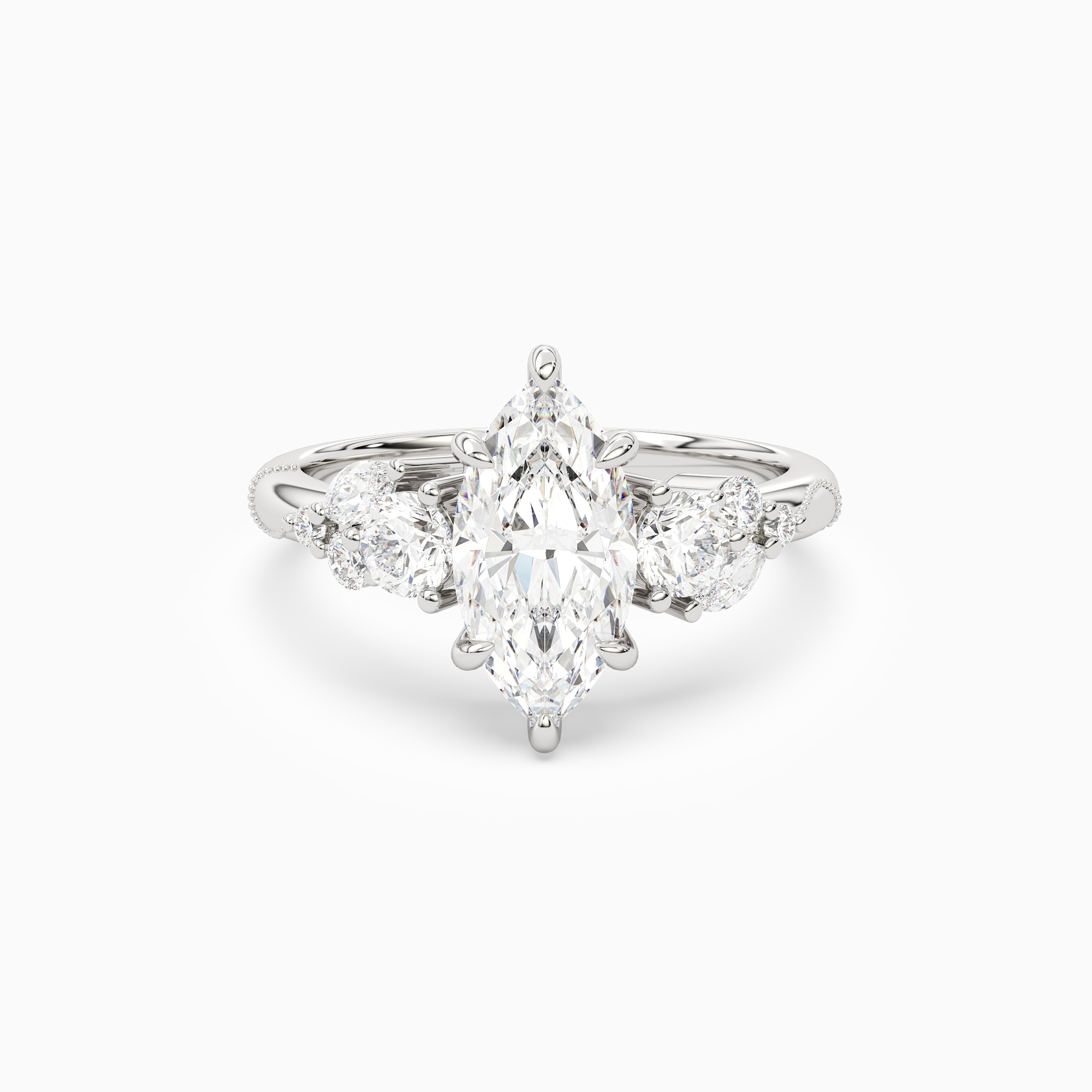 Marquise Composite Three Stone Ring in Platinum main white