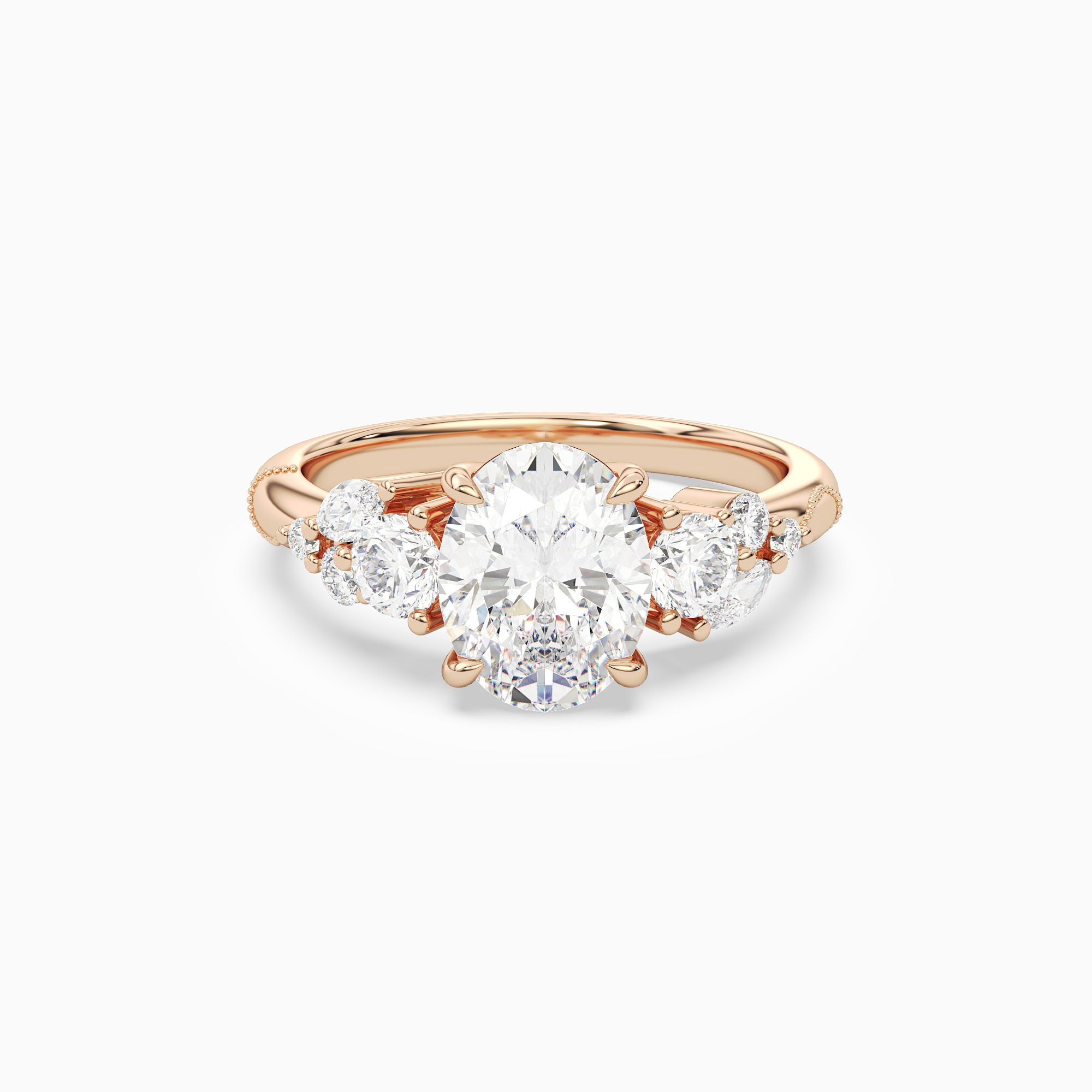 Oval Composite Three Stone Ring in 14K Rose Gold main white