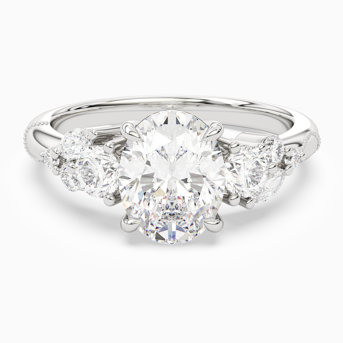 Oval Composite Three Stone Ring in 14K White Gold main white