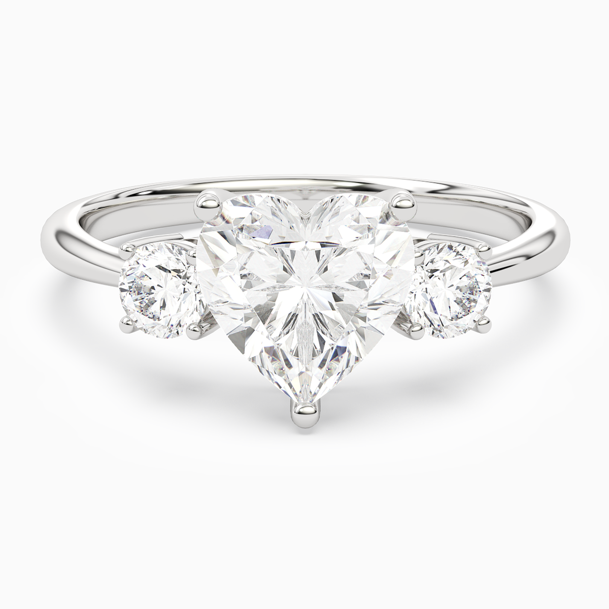 Heart Classic Round Three Stone Large Sides in Platinum main white
