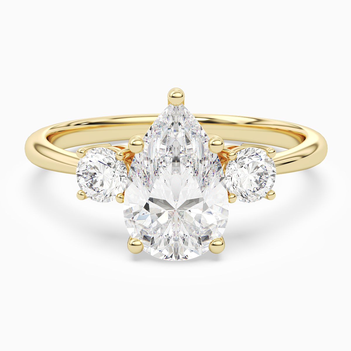 Pear Classic Round Three Stone Large Sides in 14K Yellow Gold main white