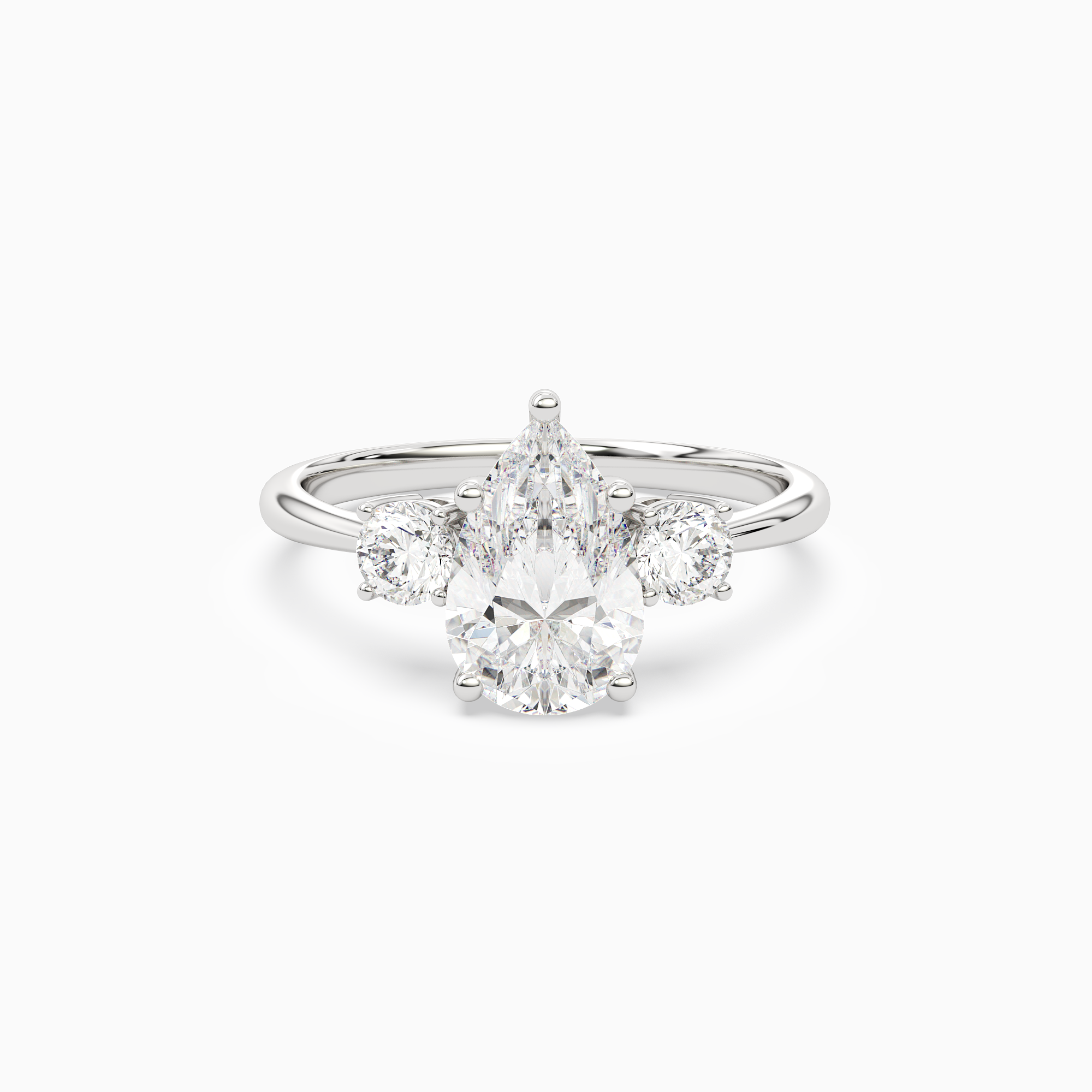 Pear Classic Round Three Stone Large Sides in Platinum main white