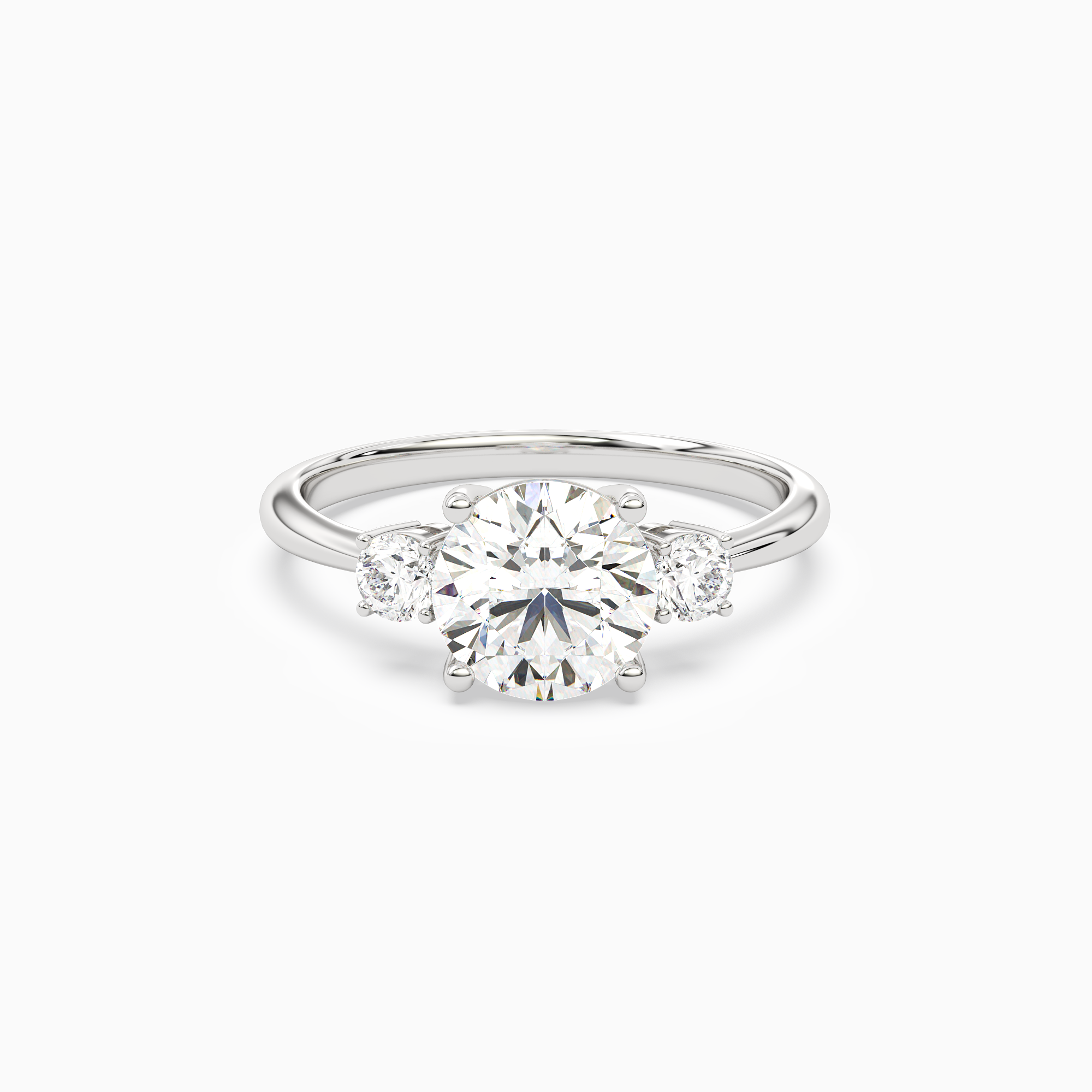 Round Classic Round Three Stone Small Sides in 18K White Gold main white