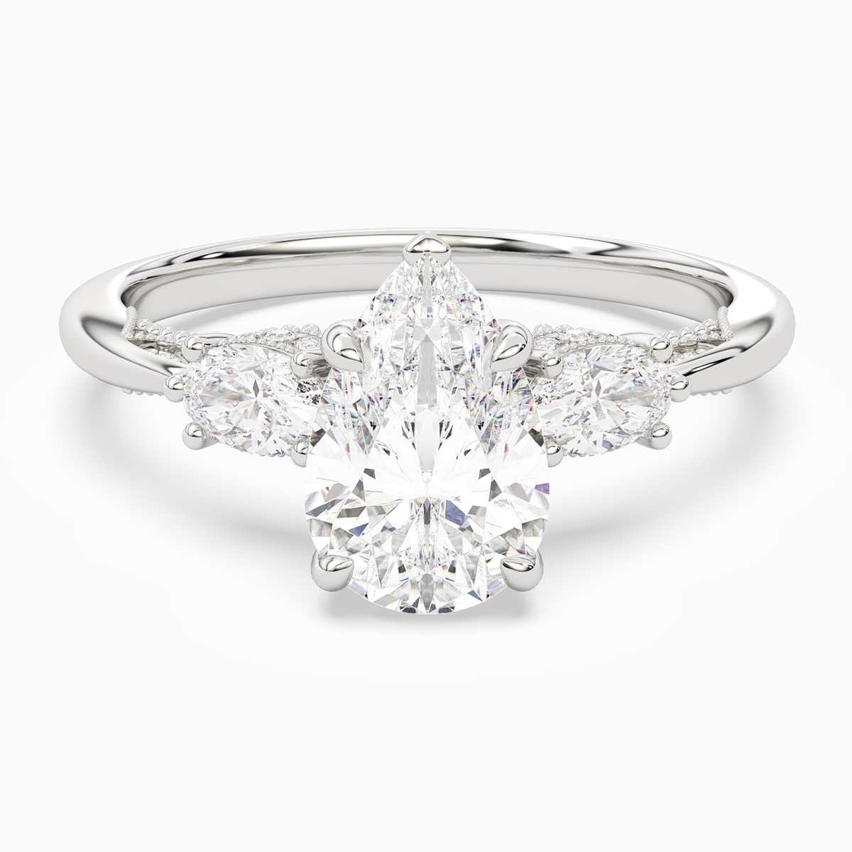 Pear Ornate Accented Three Stone in 14K White Gold main white