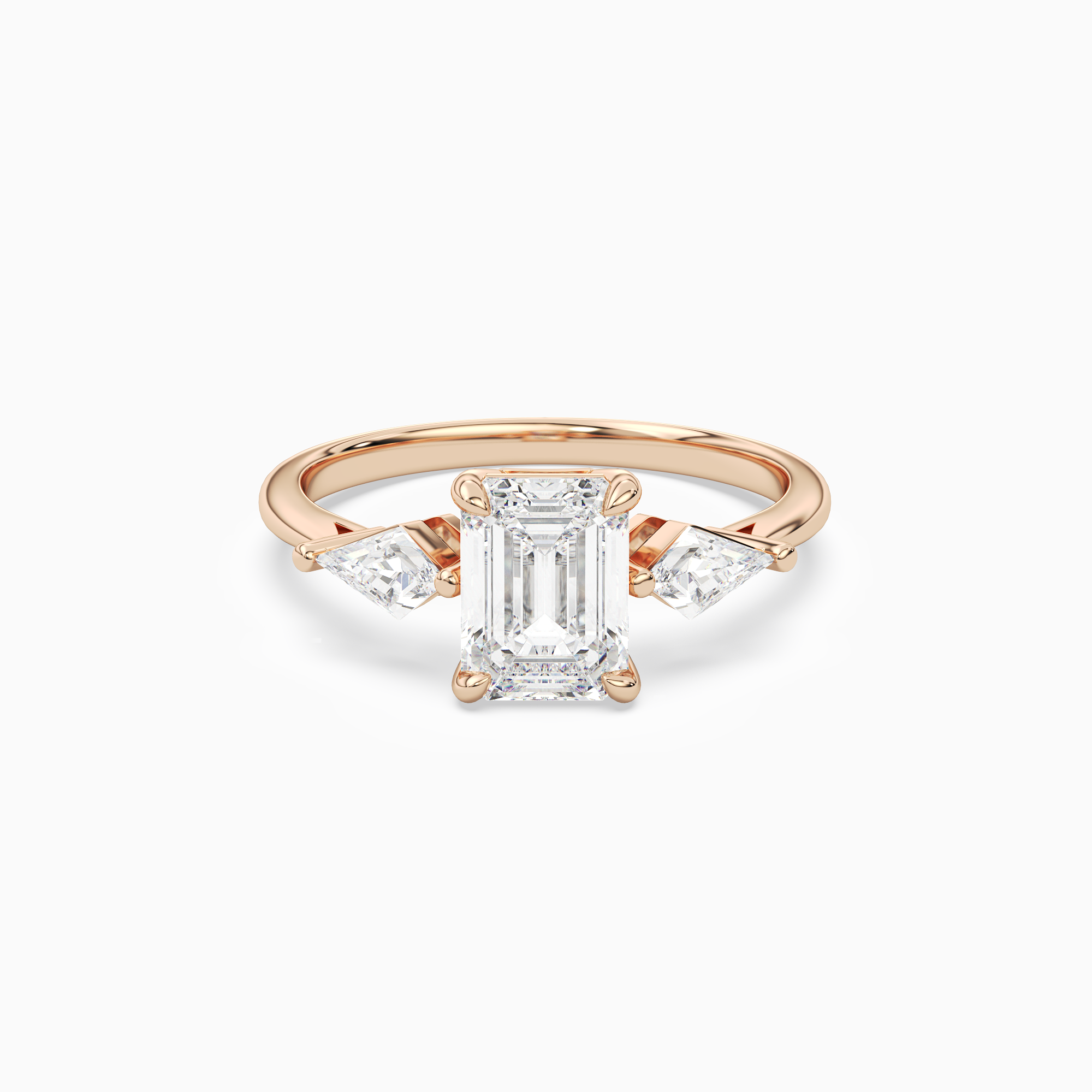 Emerald Kite Side Three Stone Large Sides in 14K Rose Gold main white