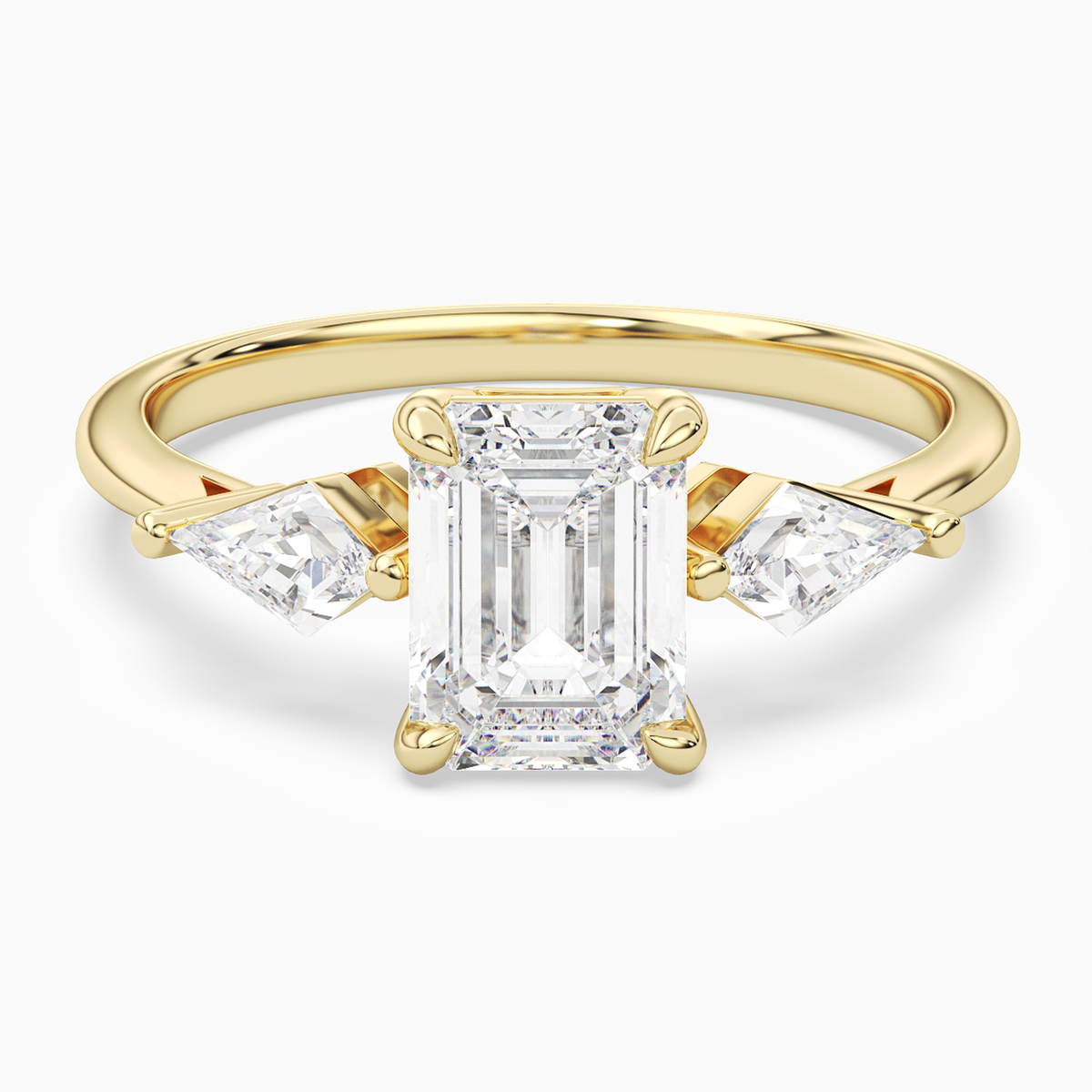 Emerald Kite Side Three Stone Large Sides in 14K Yellow Gold main white