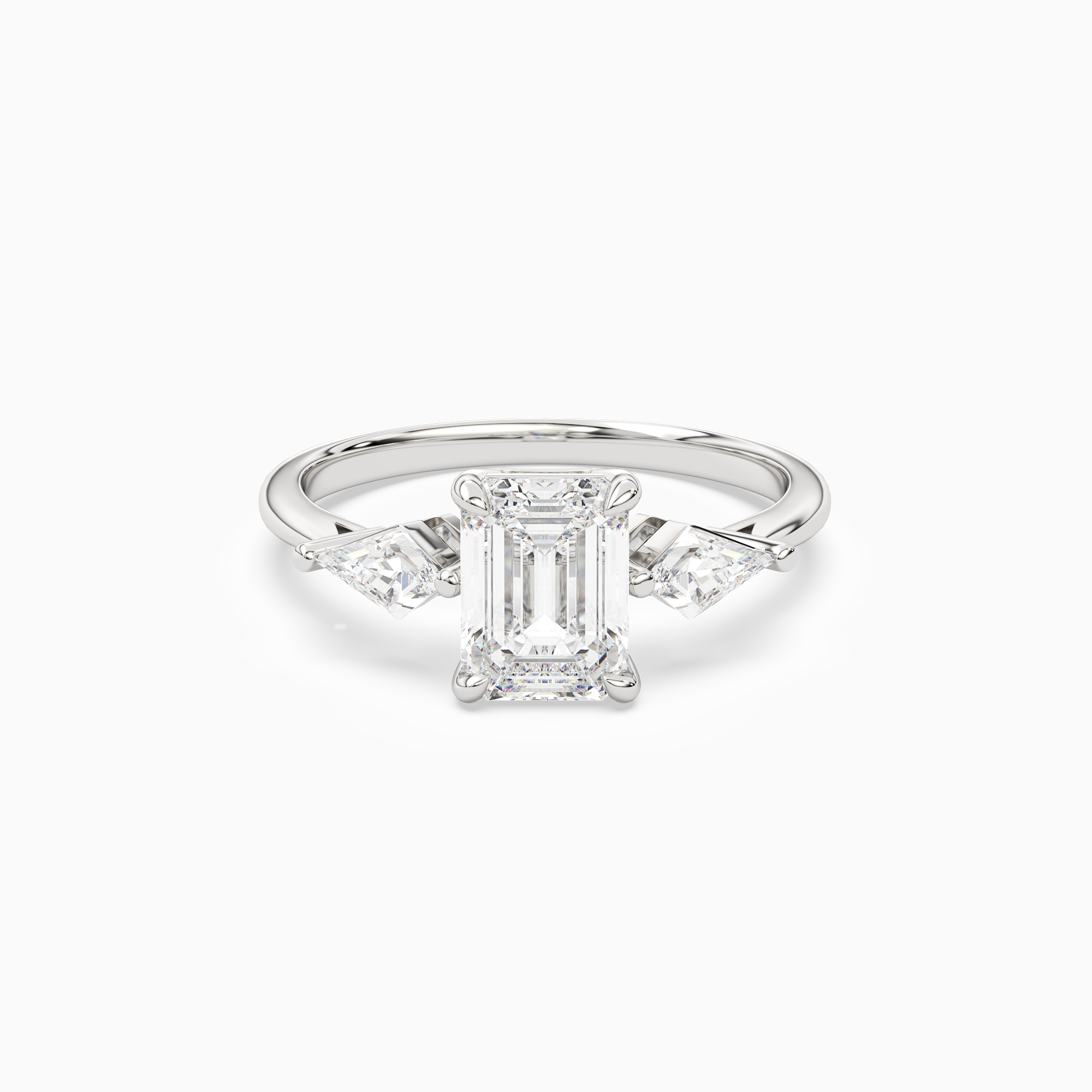 Emerald Kite Side Three Stone Large Sides in 18K White Gold main white