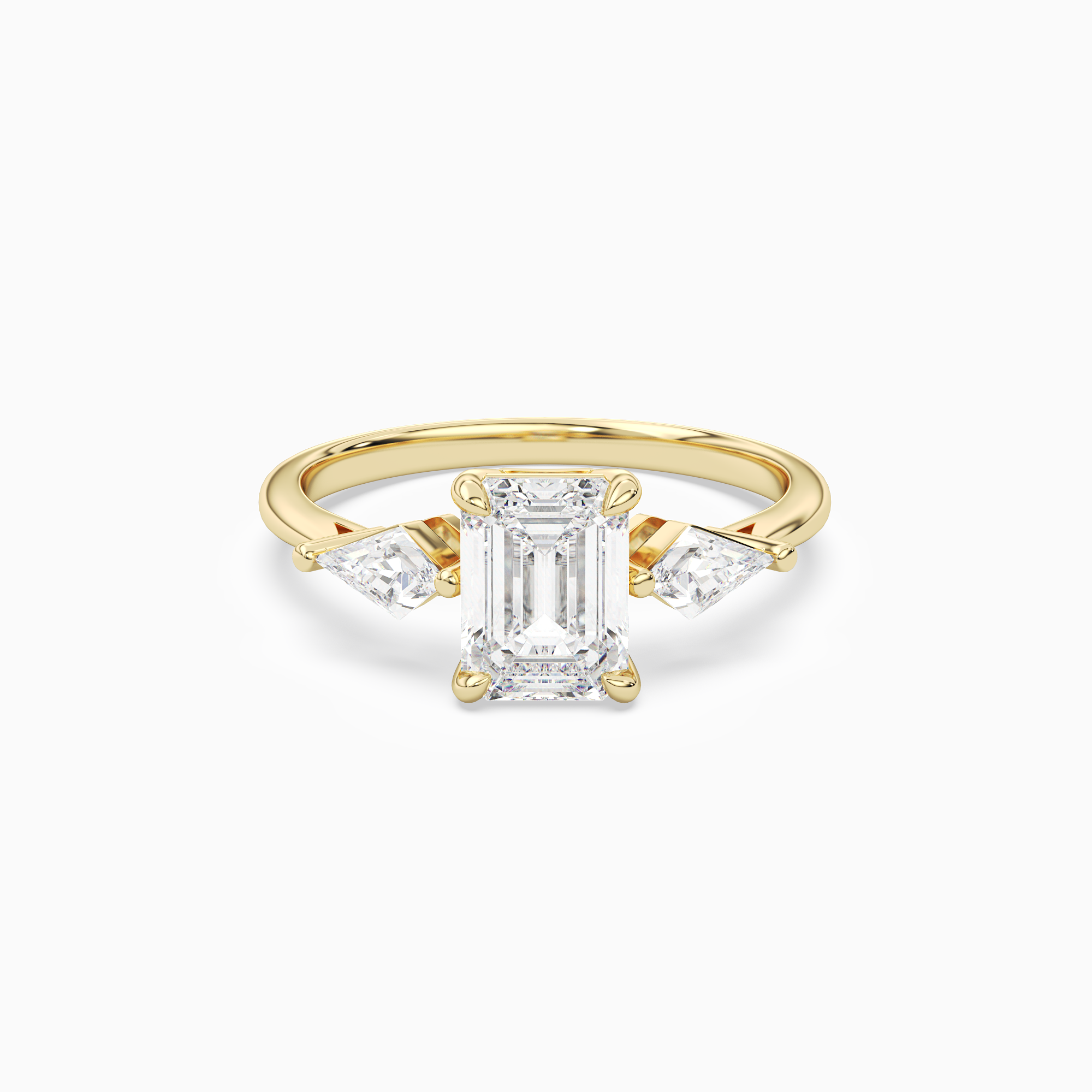 Emerald Kite Side Three Stone Large Sides in 18K Yellow Gold main white