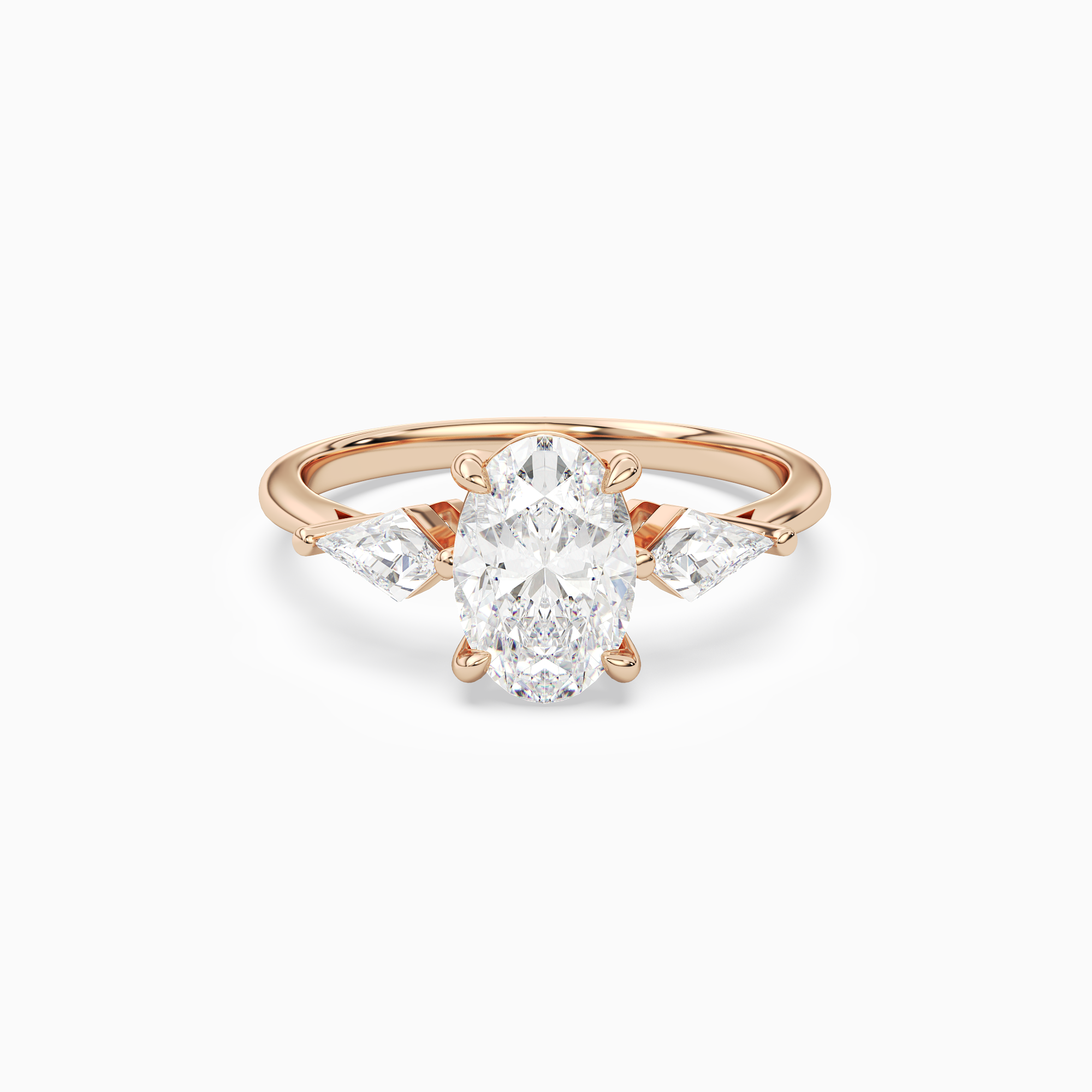 Oval Kite Side Three Stone Large Sides in 14K Rose Gold main white