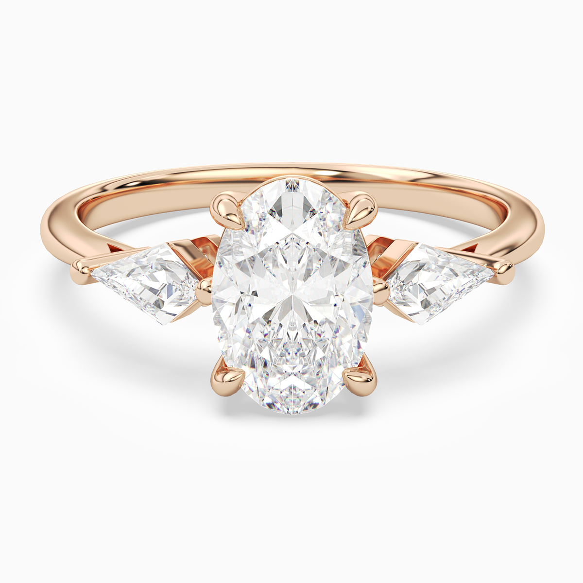 Oval Kite Side Three Stone Large Sides in 14K Rose Gold main white