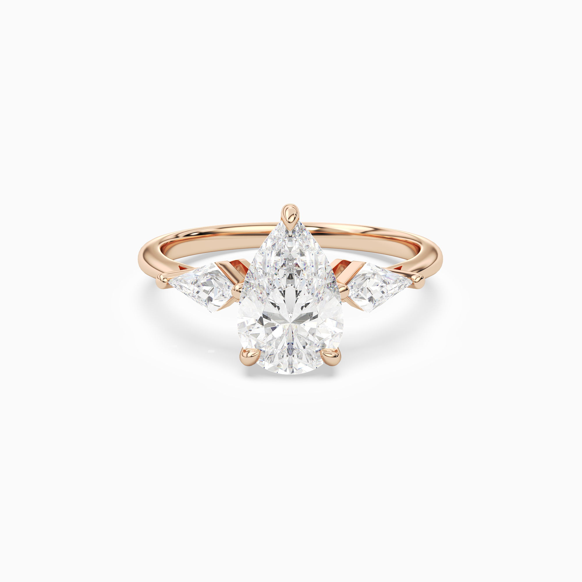 Pear Kite Side Three Stone Large Sides in 14K Rose Gold main white