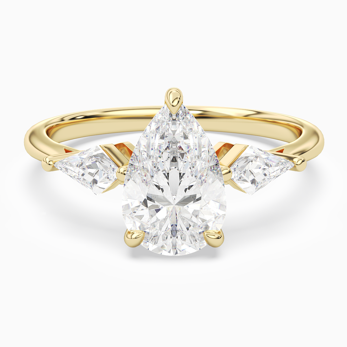 Pear Kite Side Three Stone Large Sides in 14K Yellow Gold main white