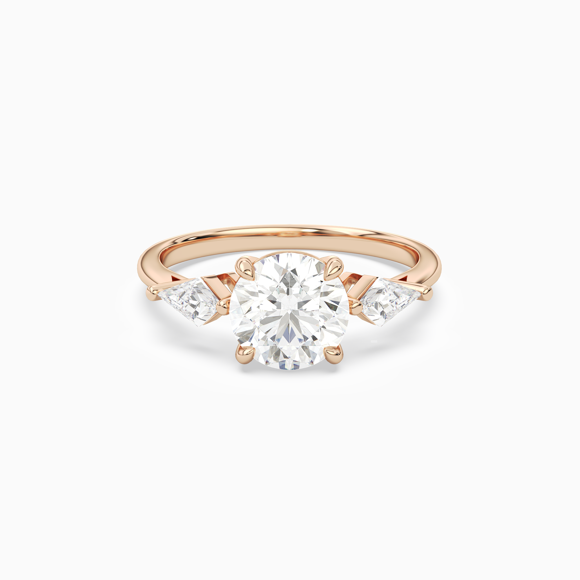 Round Kite Side Three Stone Large Sides in 14K Rose Gold main white