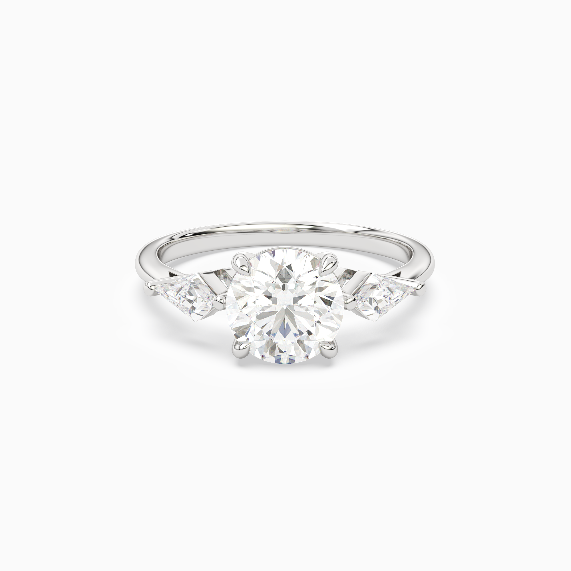 Round Kite Side Three Stone Large Sides in 14K White Gold main white