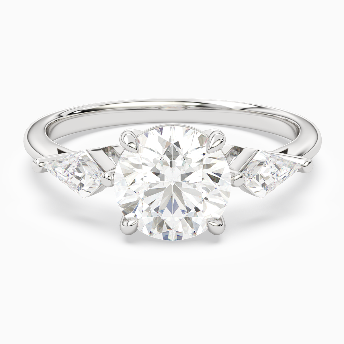Round Kite Side Three Stone Large Sides in 14K White Gold main white