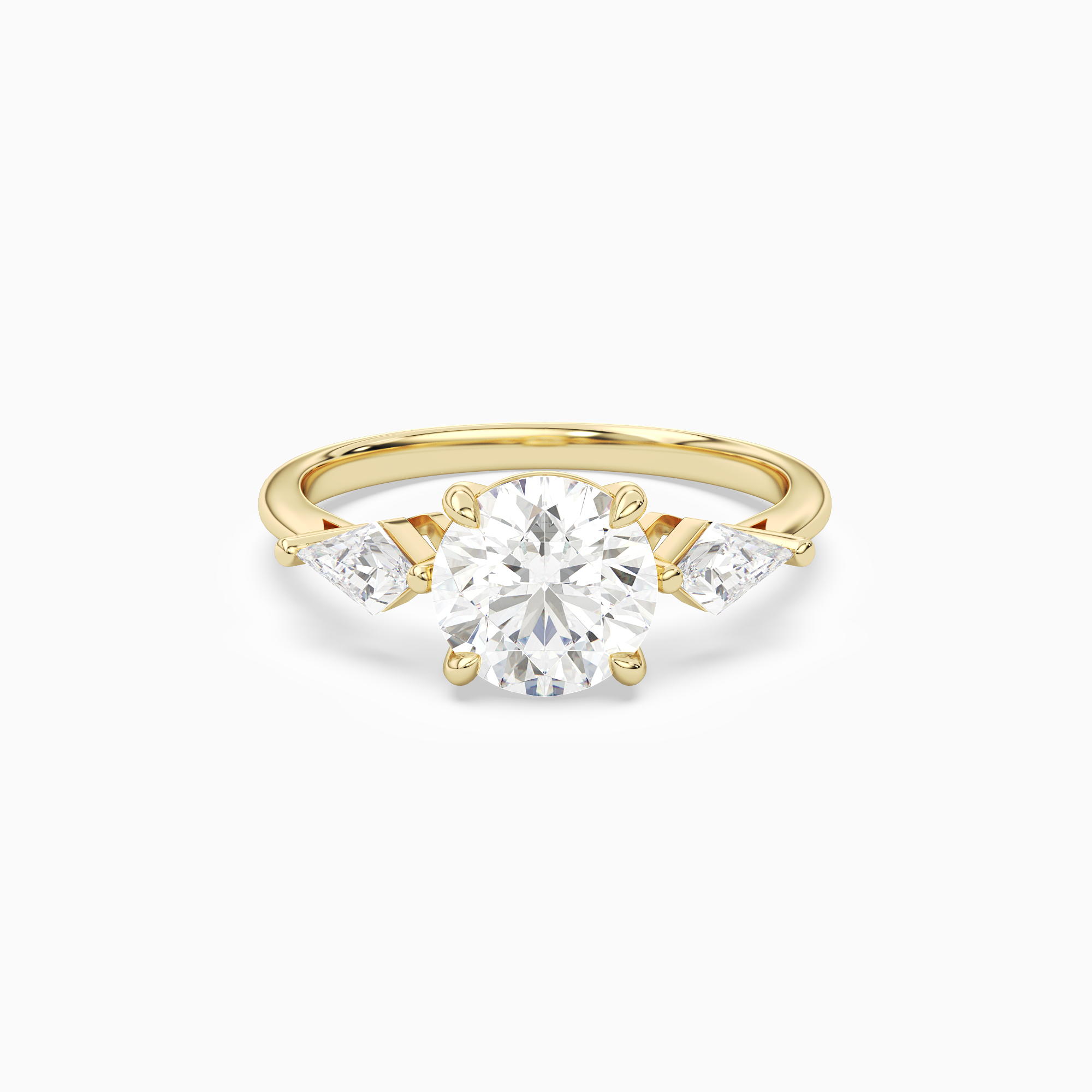 Round Kite Side Three Stone Large Sides in 14K Yellow Gold main white
