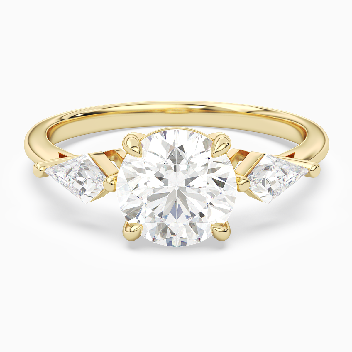 Round Kite Side Three Stone Large Sides in 18K Yellow Gold main white