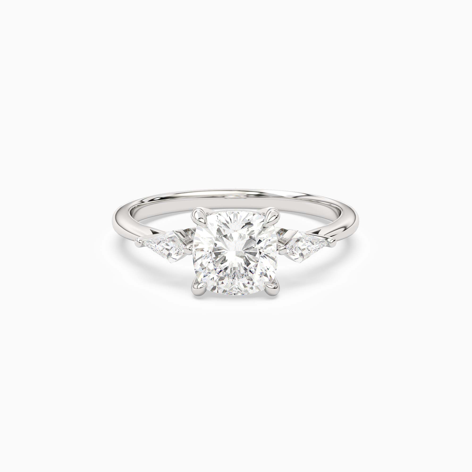 Cushion Kite Side Three Stone Small Sides in Platinum main white