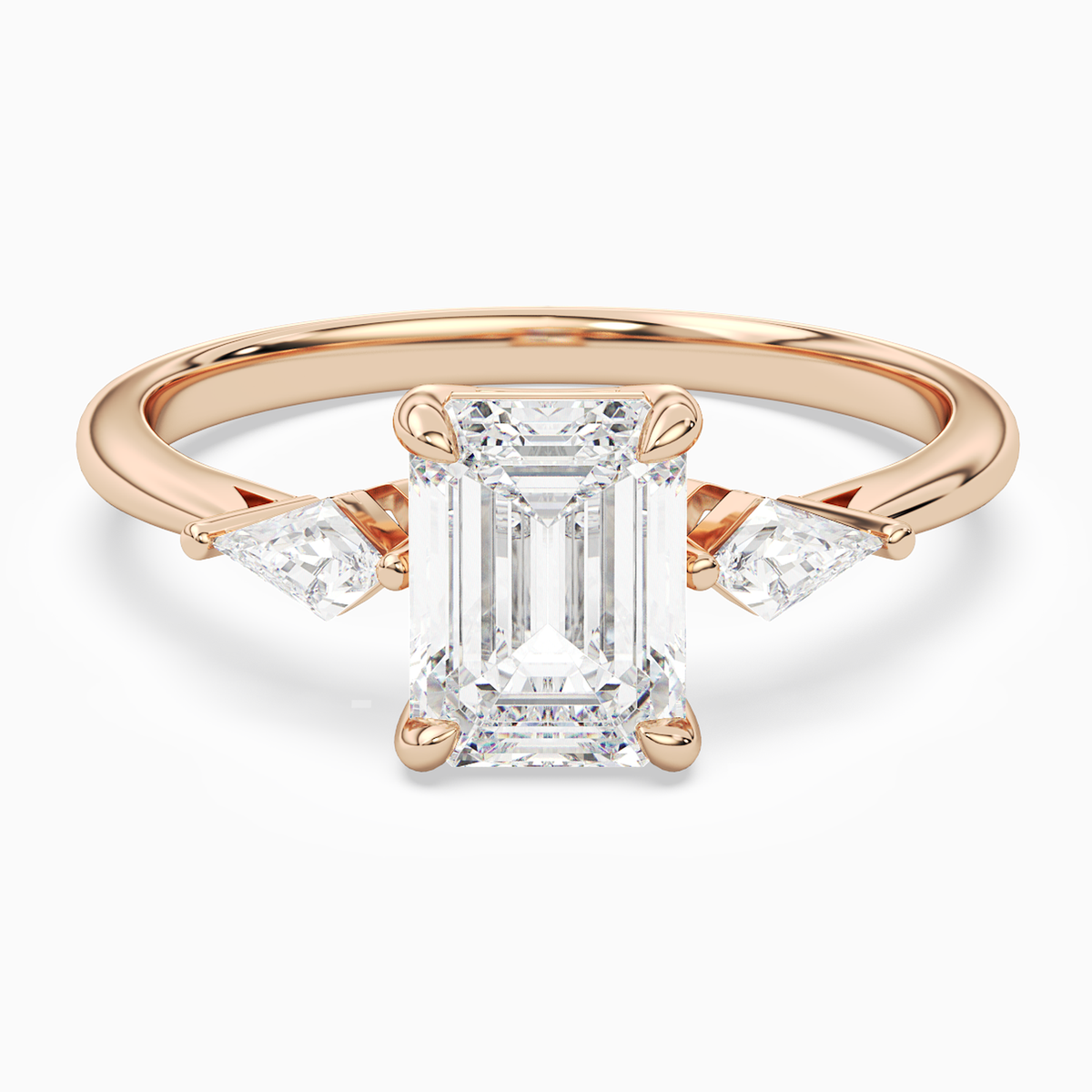 Emerald Kite Side Three Stone Small Sides in 14K Rose Gold main white