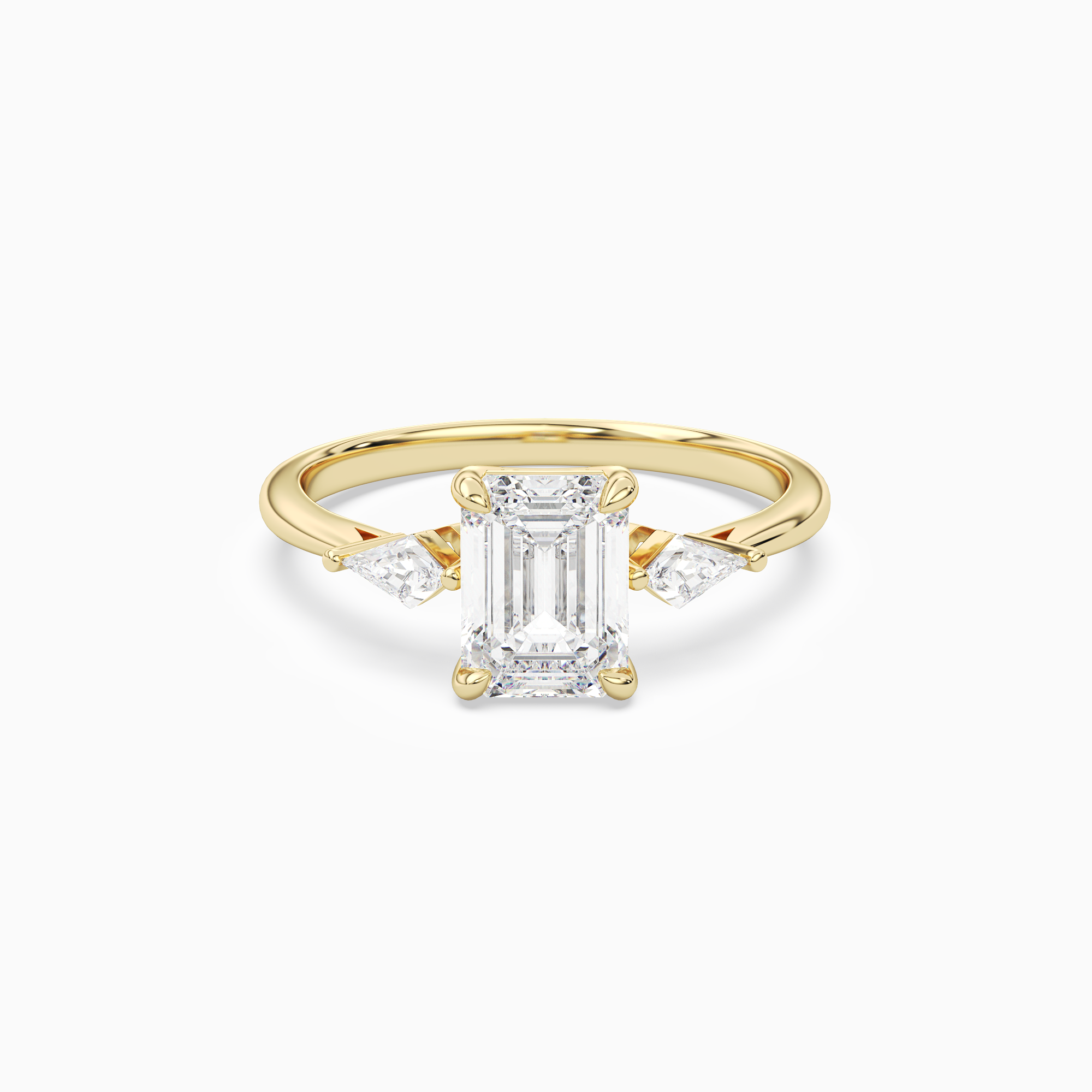 Emerald Kite Side Three Stone Small Sides in 14K Yellow Gold main white