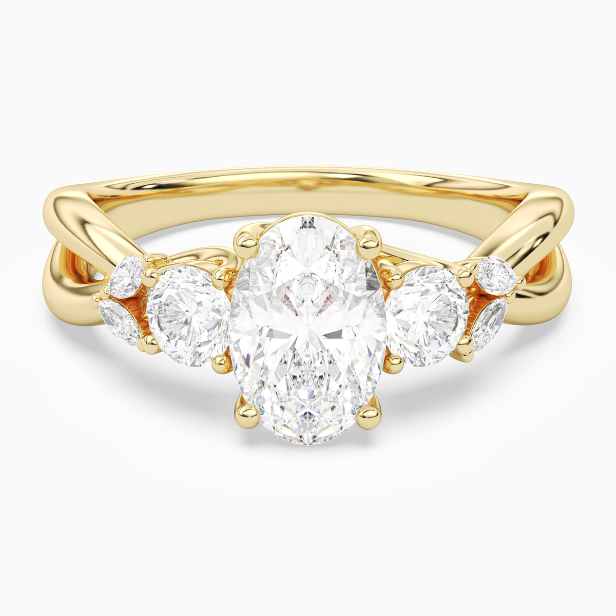 Oval Willow Composite Three Stone in 14K Yellow Gold main white