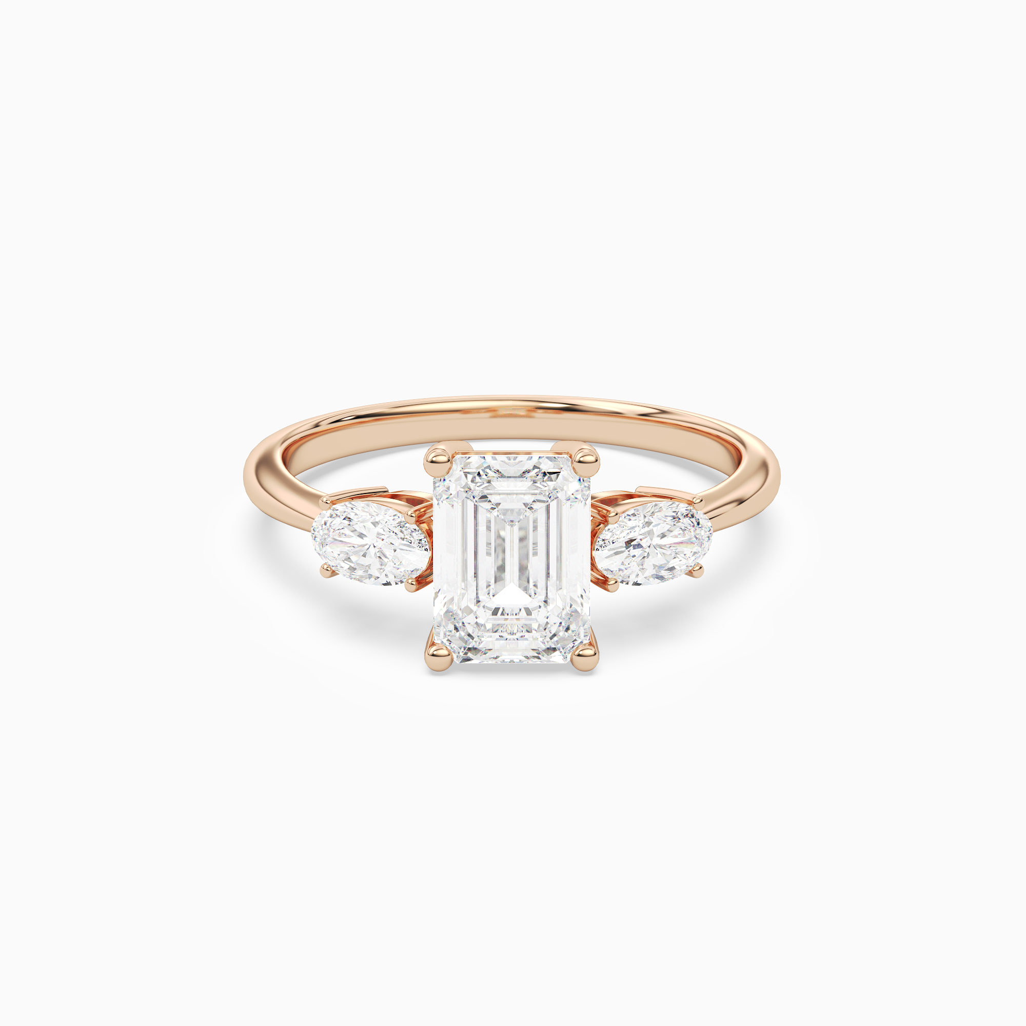 Emerald Classic Three Stone in 14K Rose Gold main white