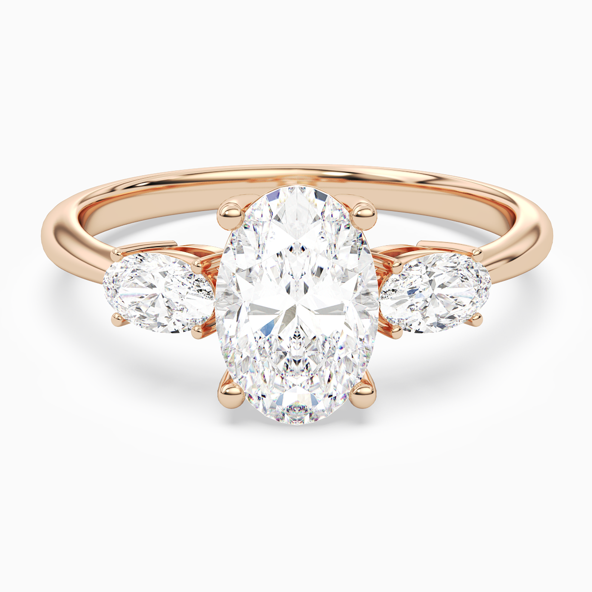 Oval Classic Three Stone in 14K Rose Gold main white