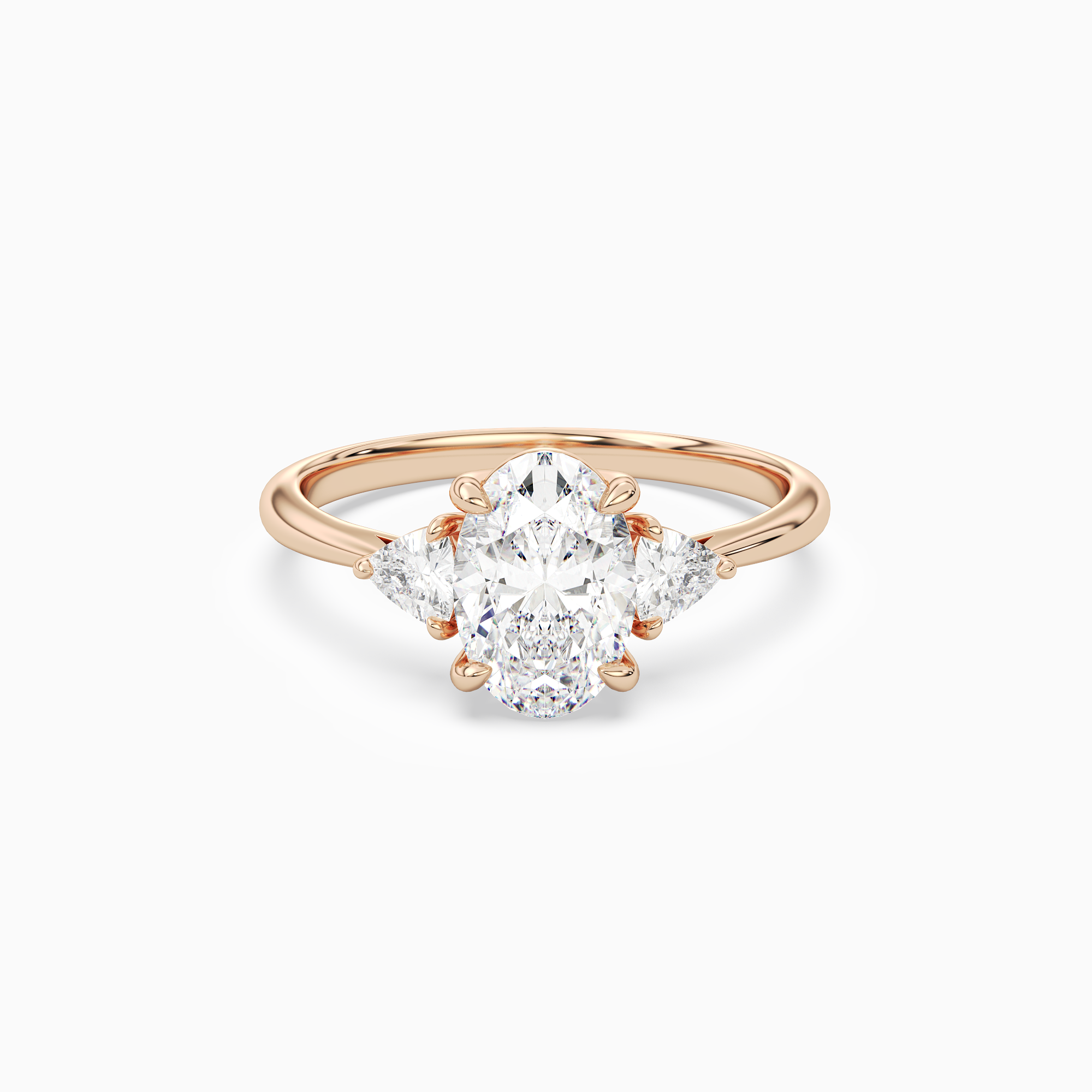 Oval Trillion Three Stone Large Sides in 14K Rose Gold main white
