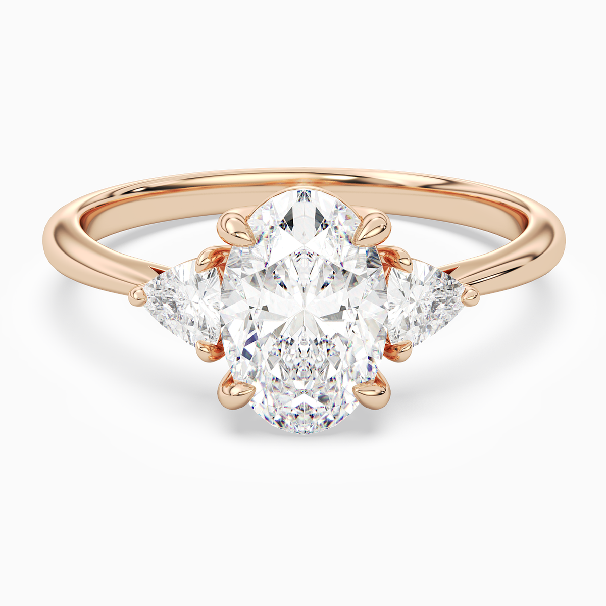 Oval Trillion Three Stone Large Sides in 14K Rose Gold main white