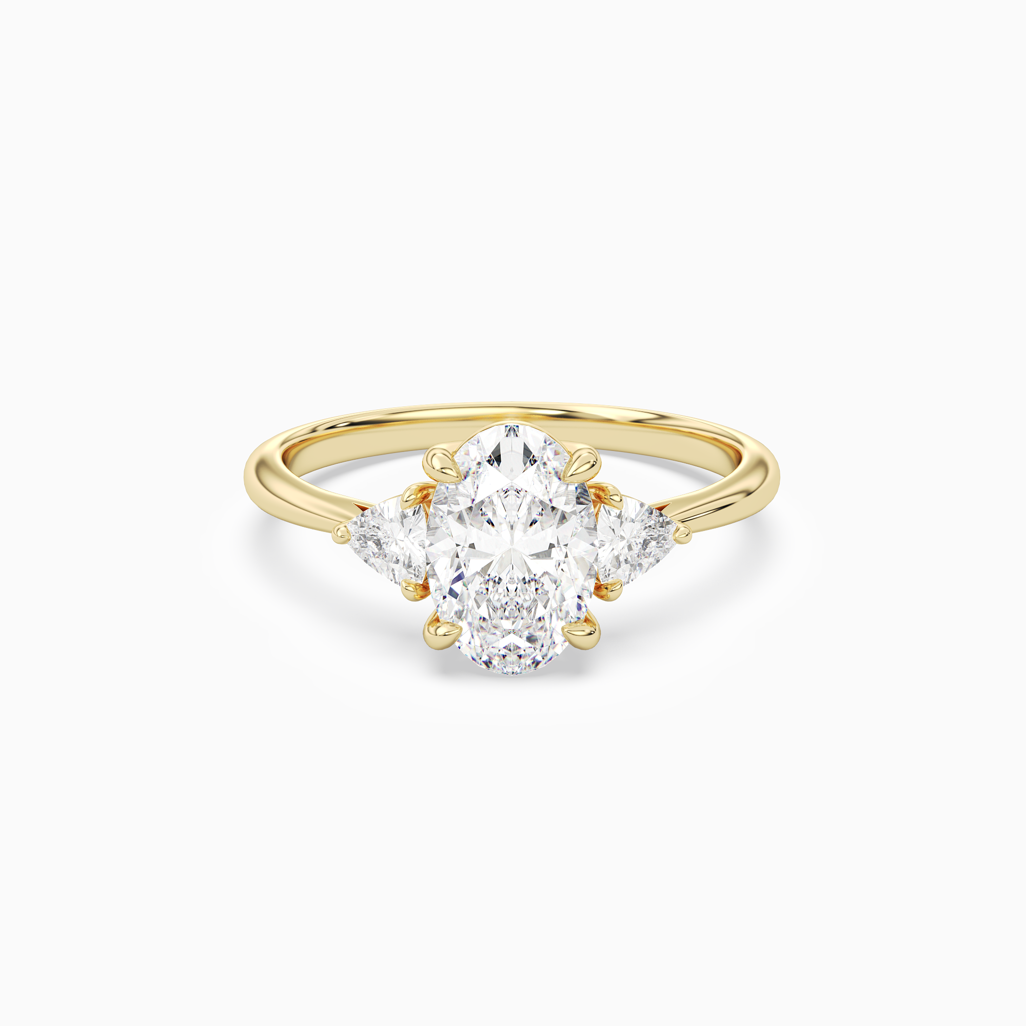 Oval Trillion Three Stone Large Sides in 14K Yellow Gold main white