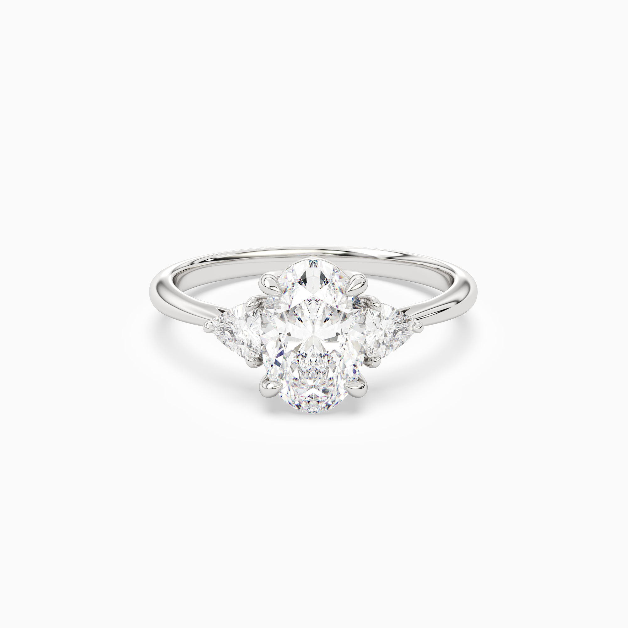 Oval Trillion Three Stone Large Sides in 18K White Gold main white