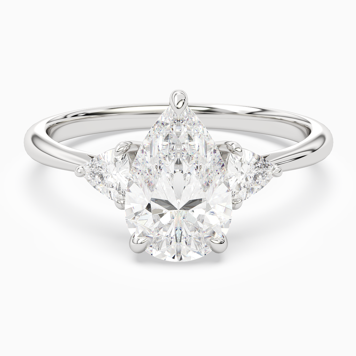 Pear Trillion Three Stone Large Sides in 14K White Gold main white