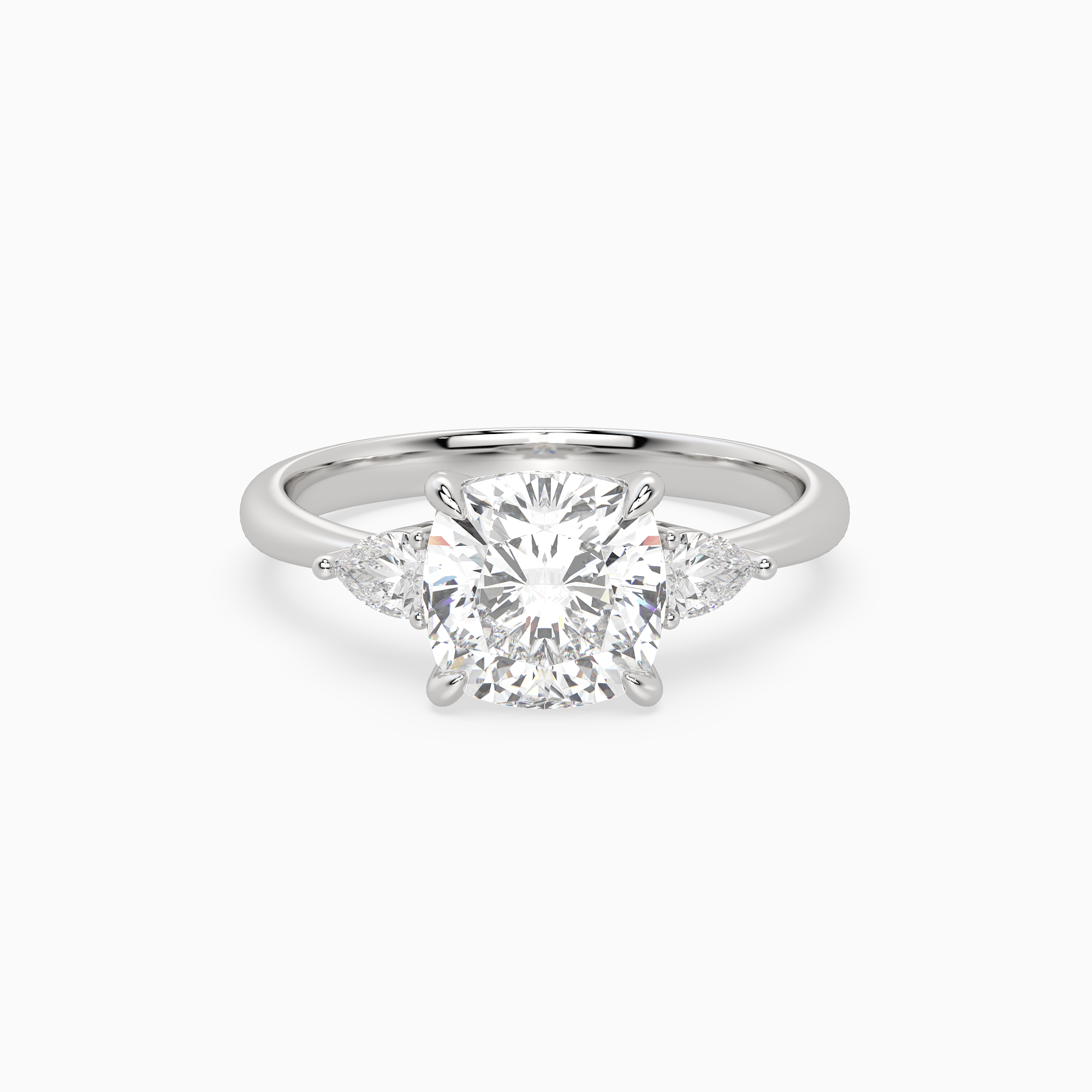 Cushion Pear Side Three Stone Classic in 14K White Gold main white